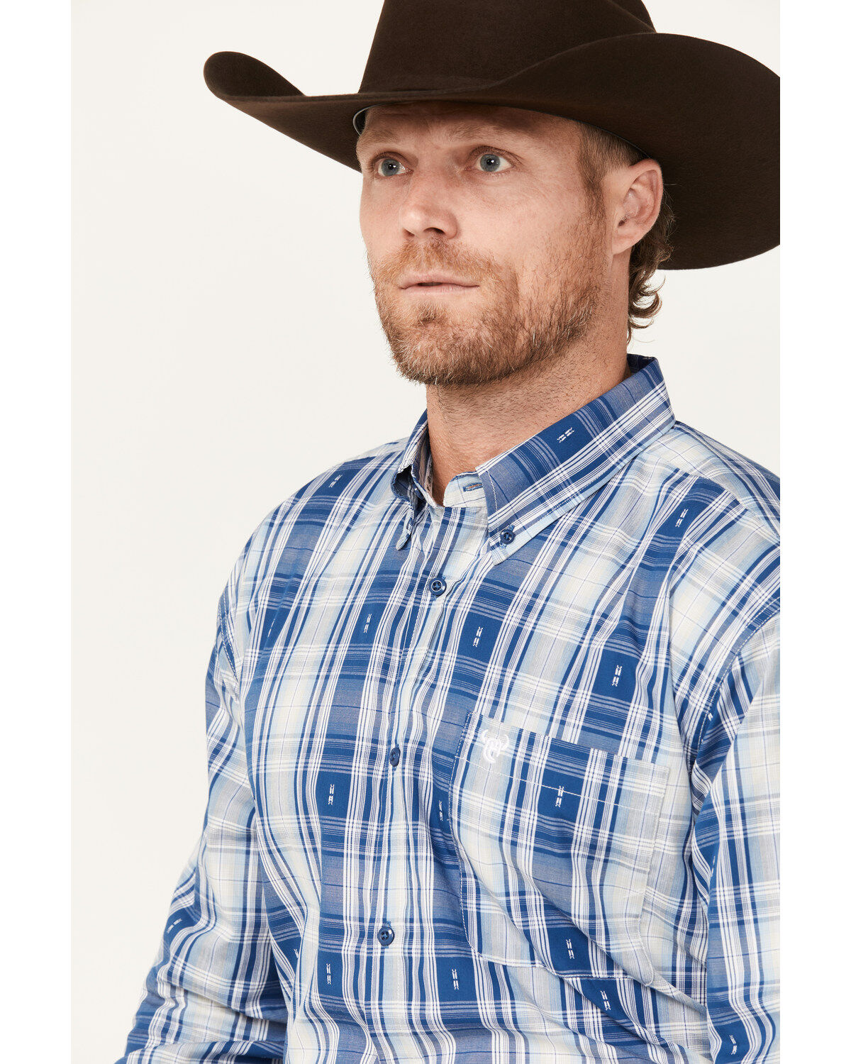 Cowboy Hardware Men's Jacquard Plaid Print Long Sleeve Button-Down Western Shirt