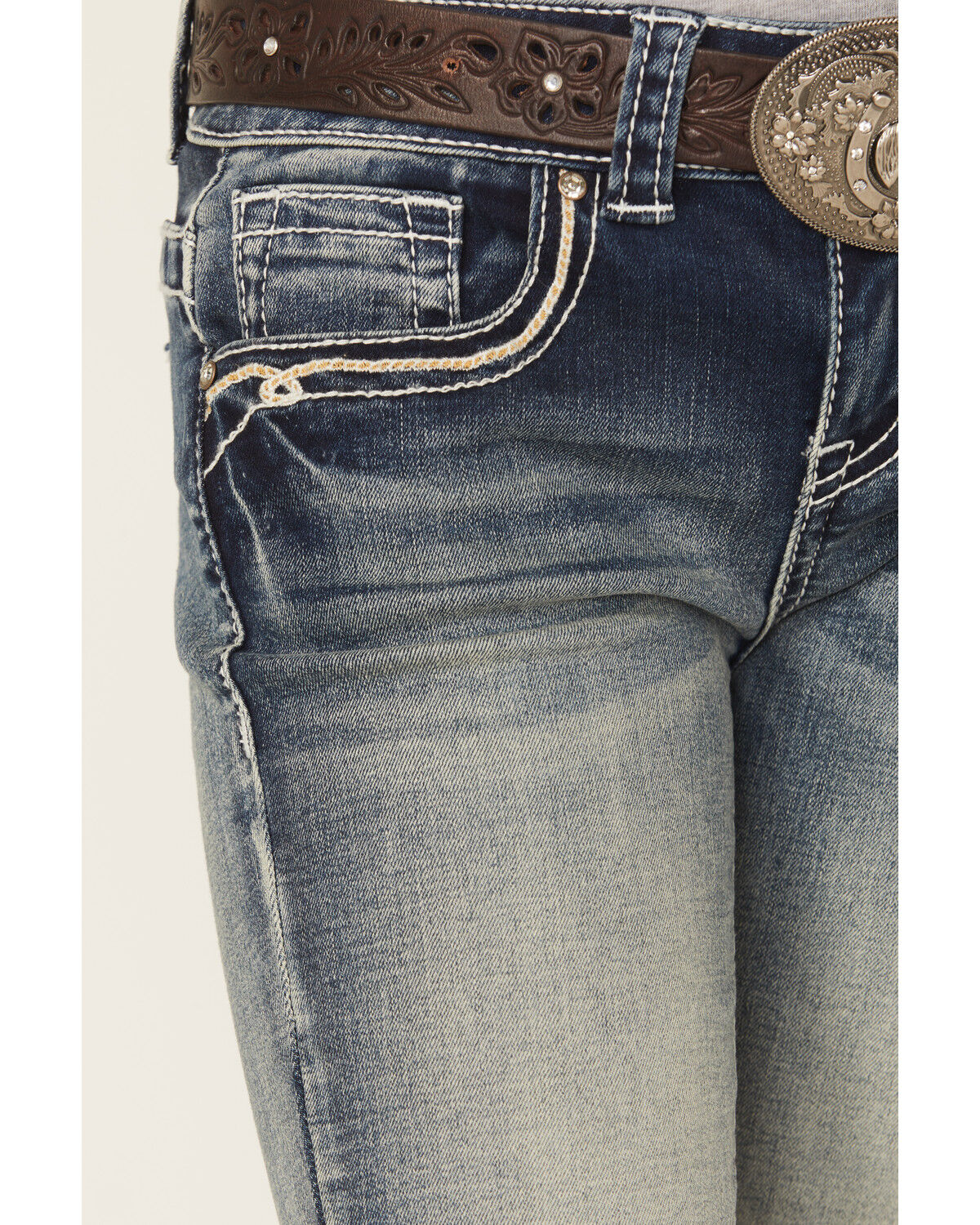 Shyanne Girls' Washed Bow Pocket Bootcut Stretch Denim Jeans