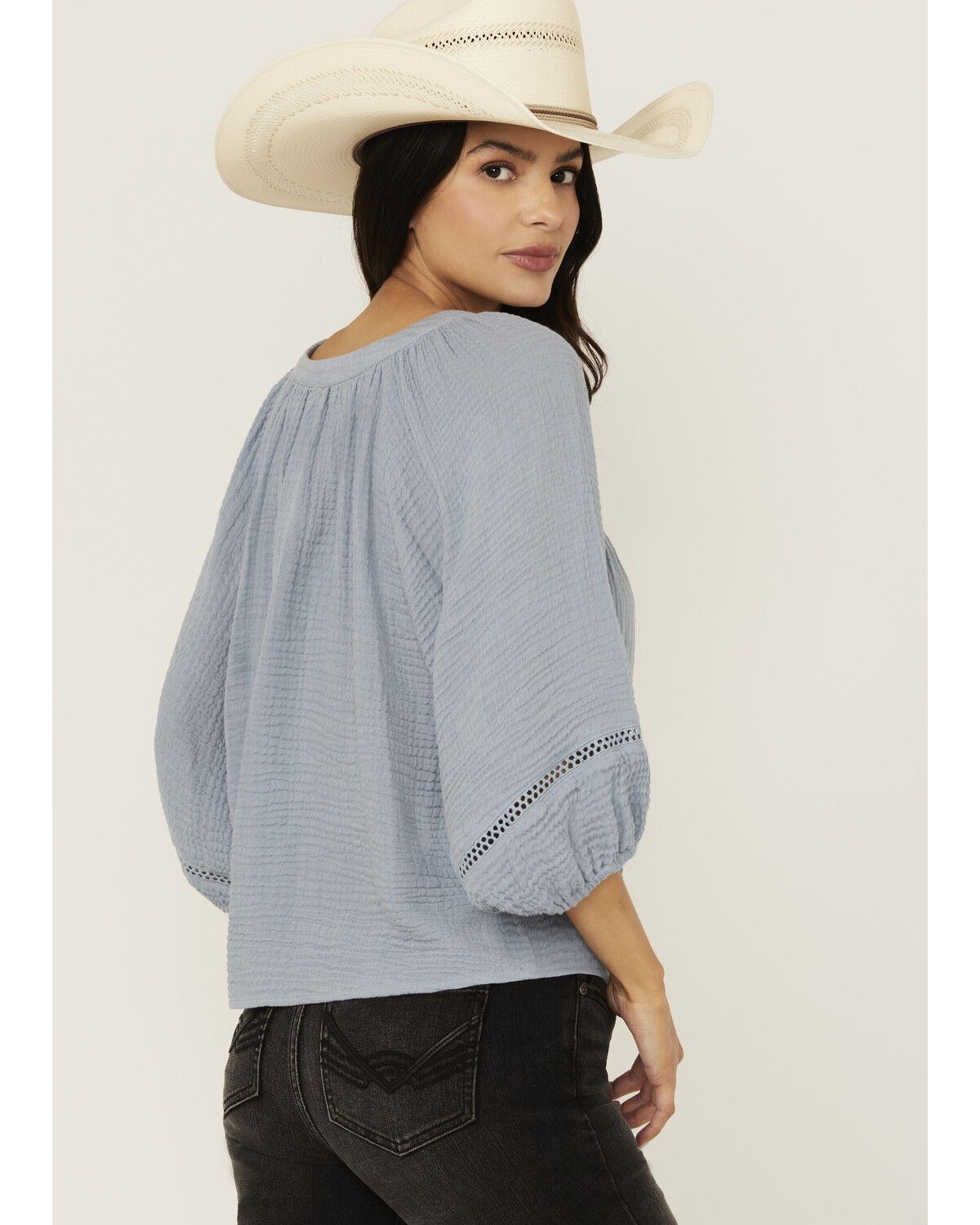 Cleo + Wolf Women's Brie Crochet Trim Long Sleeve Shirt