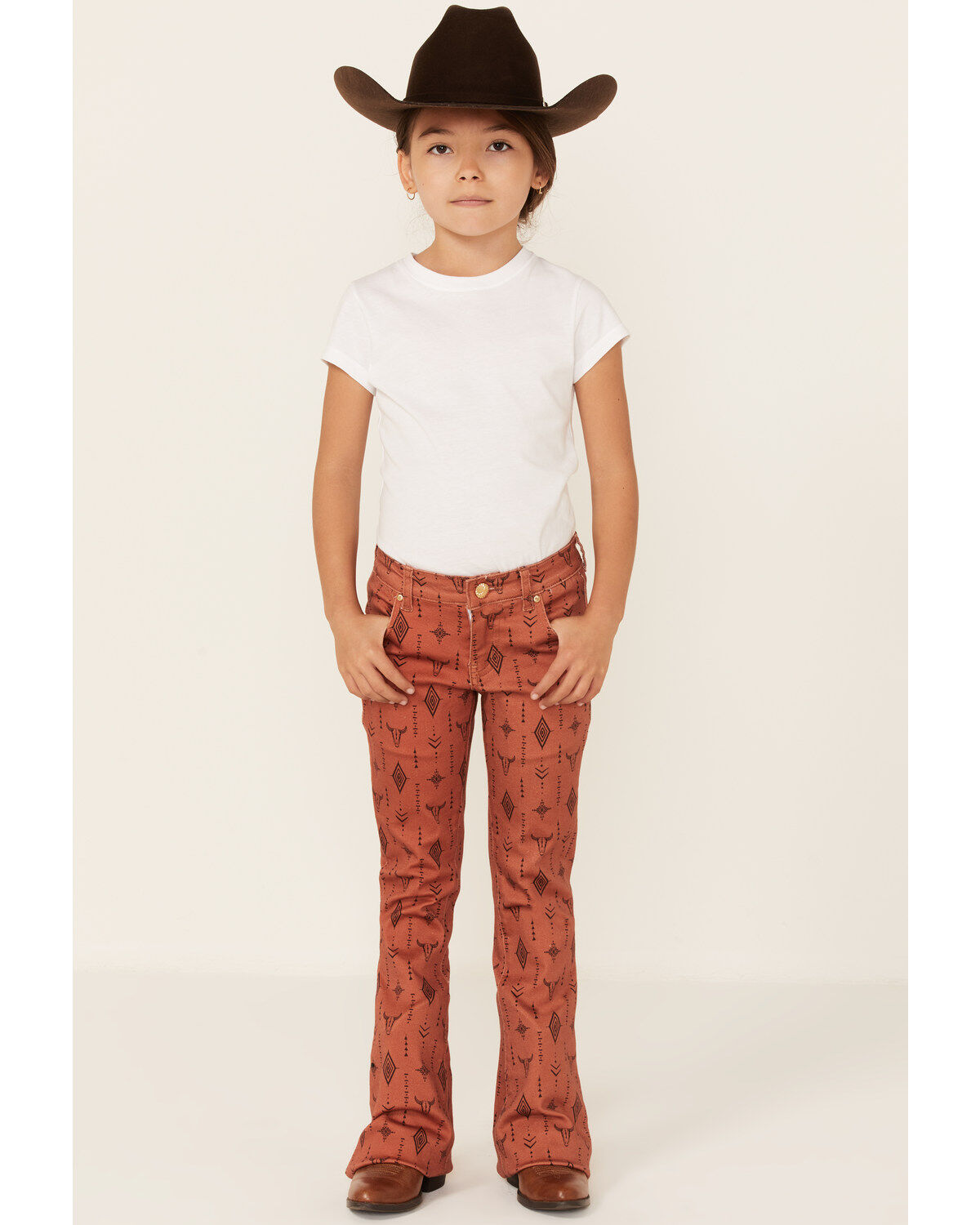 Ranch Dress'n Girls' Southwestern Steerhead Print Stretch Super Flare Jeans