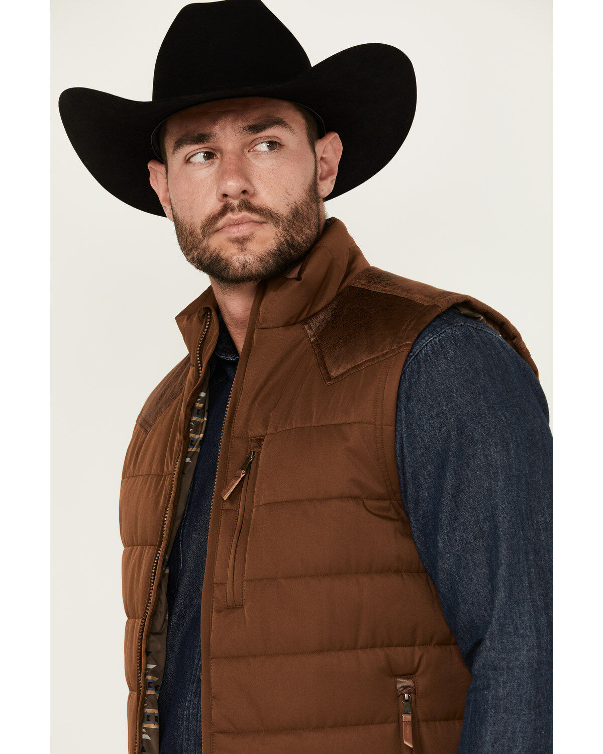 Cody James Men's Leather Yoke Puffer Vest