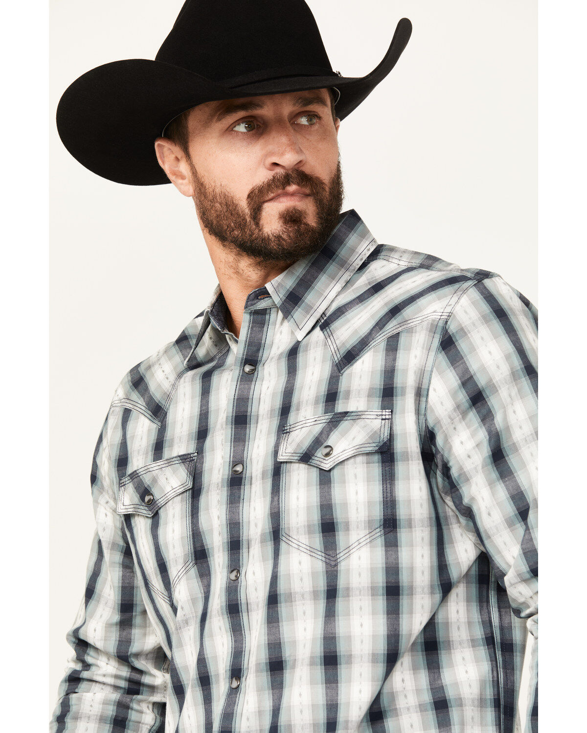Moonshine Spirit Men's All Night Long Plaid Print Long Sleeve Snap Western Shirt