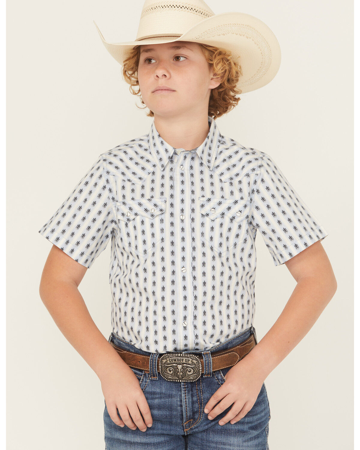 Cody James Boys' Outlaw Pass Striped Print Short Sleeve Snap Western Shirt