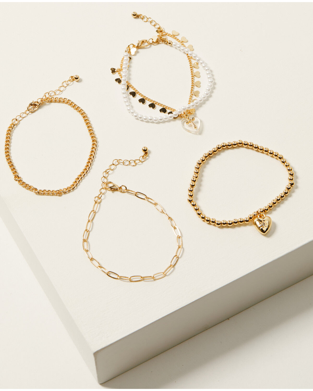 Shyanne Women's Gold Chain and Pearl Heart Charm Bracelet Set - 5 Piece