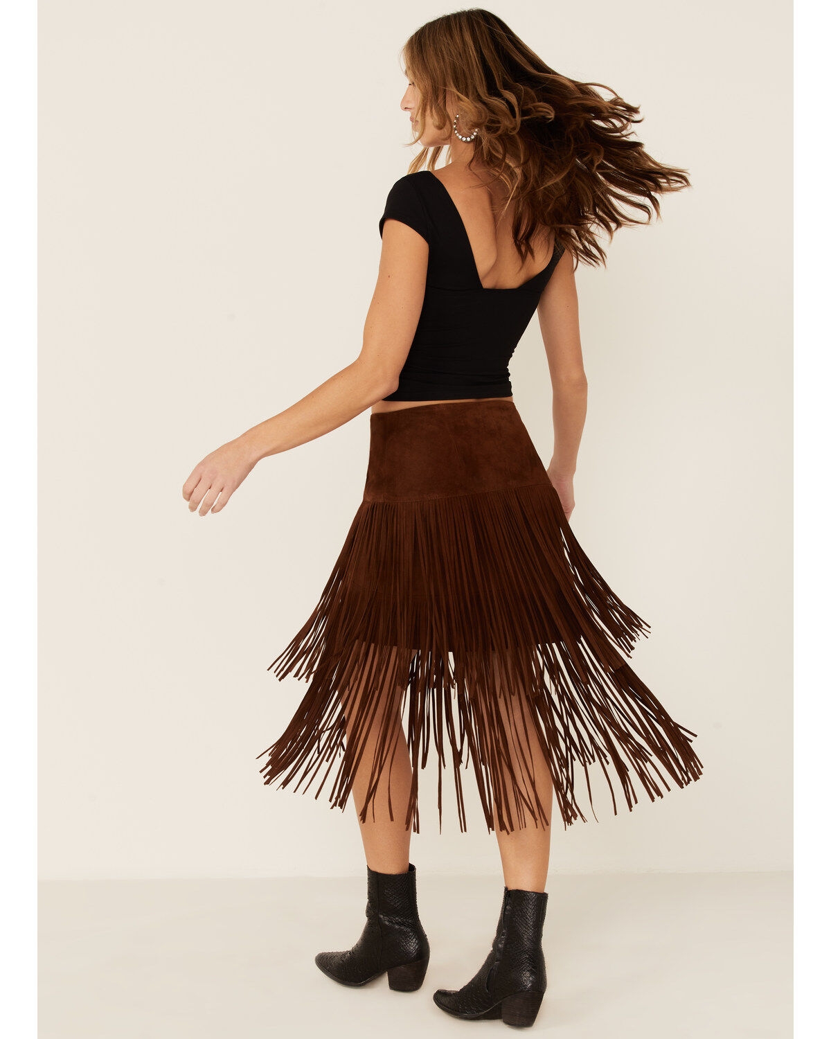 Stetson Women's Brown Fringe Suede Skirt