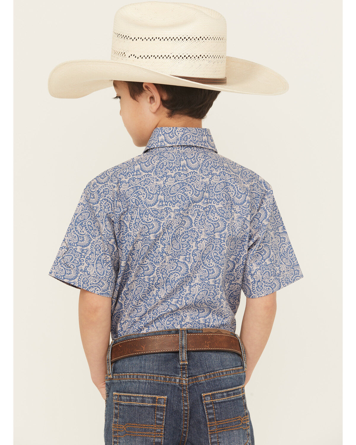 Ely Walker Boys' Paisley Print Short Sleeve Pearl Snap Western Shirt