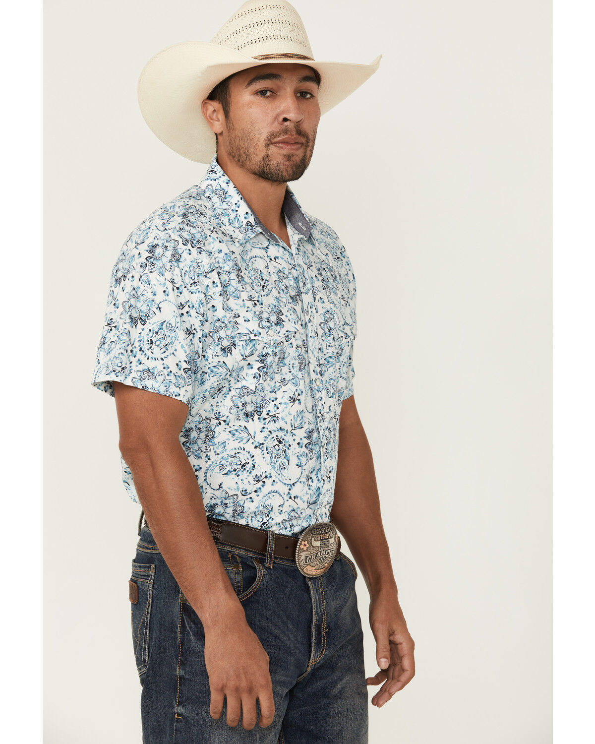Cody James Men's Frontier Threads Floral Paisley Print Short Sleeve Snap Western Shirt
