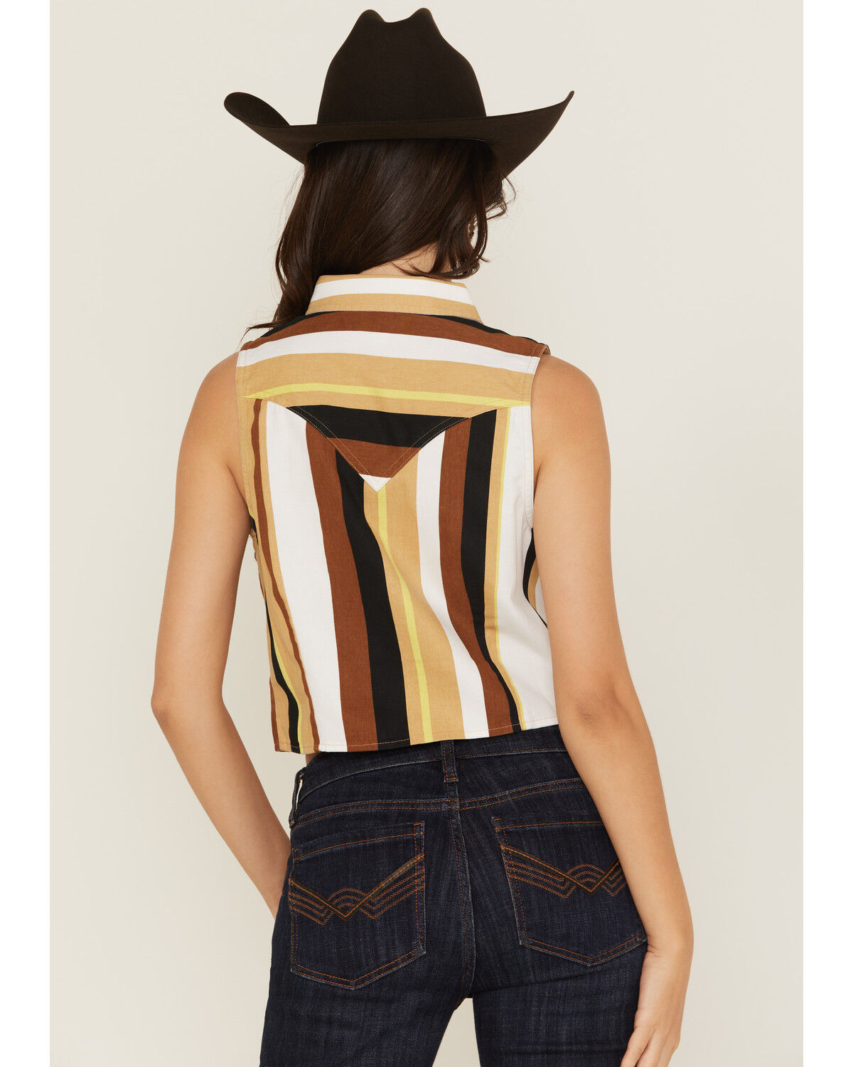 Wrangler Retro Women's Striped Print Sleeveless Snap Cropped Western Shirt