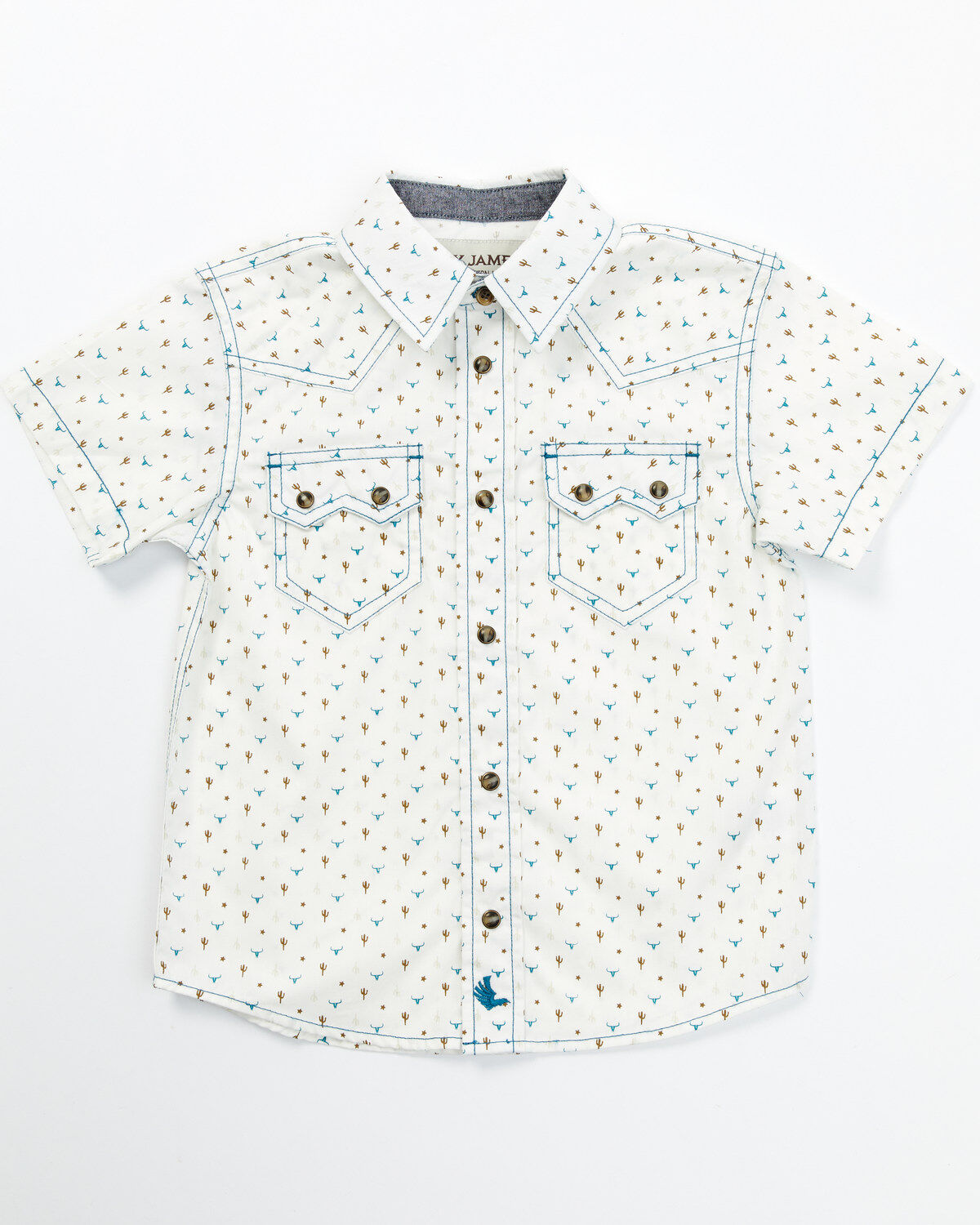 Cody James Toddler Boys' Bull and Cactus Print Short Sleeve Snap Western Shirt