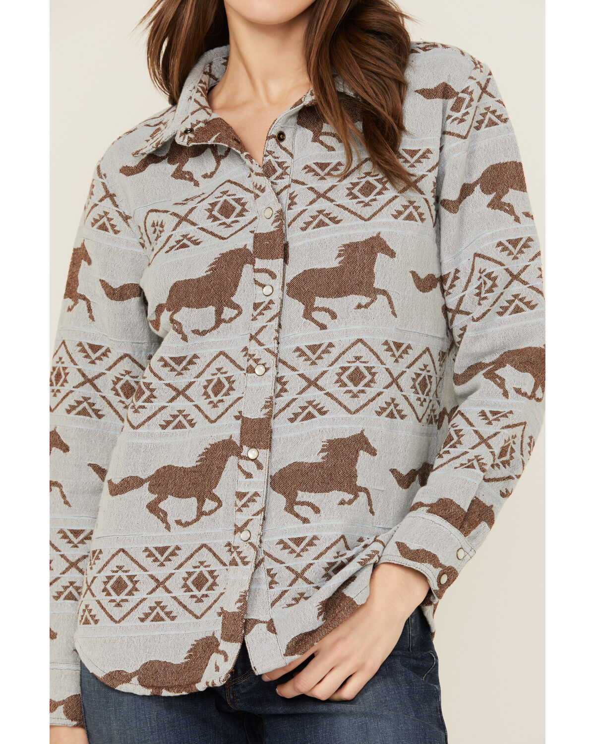 Shyanne Women's Horse Print Blanket Long Sleeve Pearl Snap Western Shirt