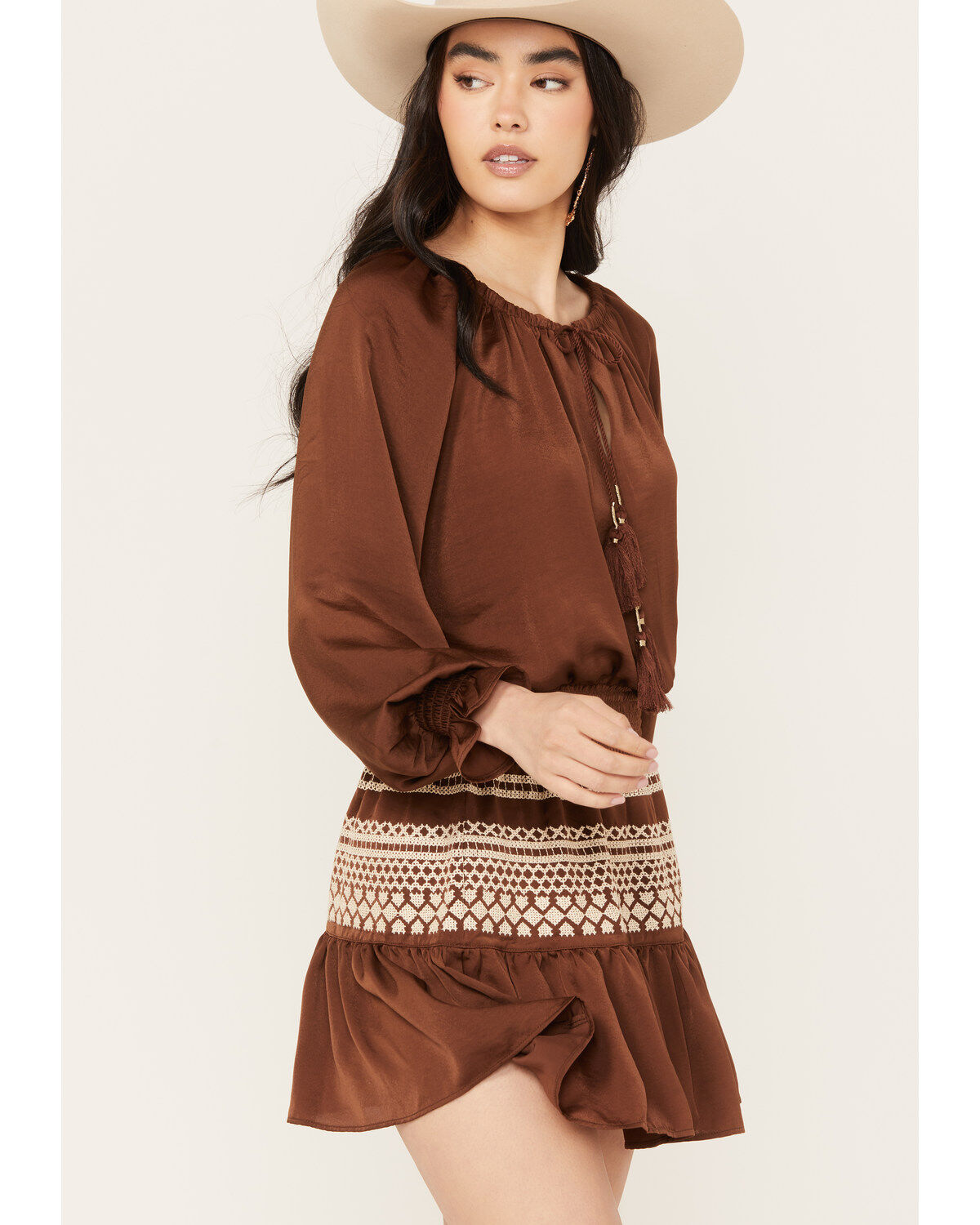 Shyanne Women's Satin Peasant Mini Dress