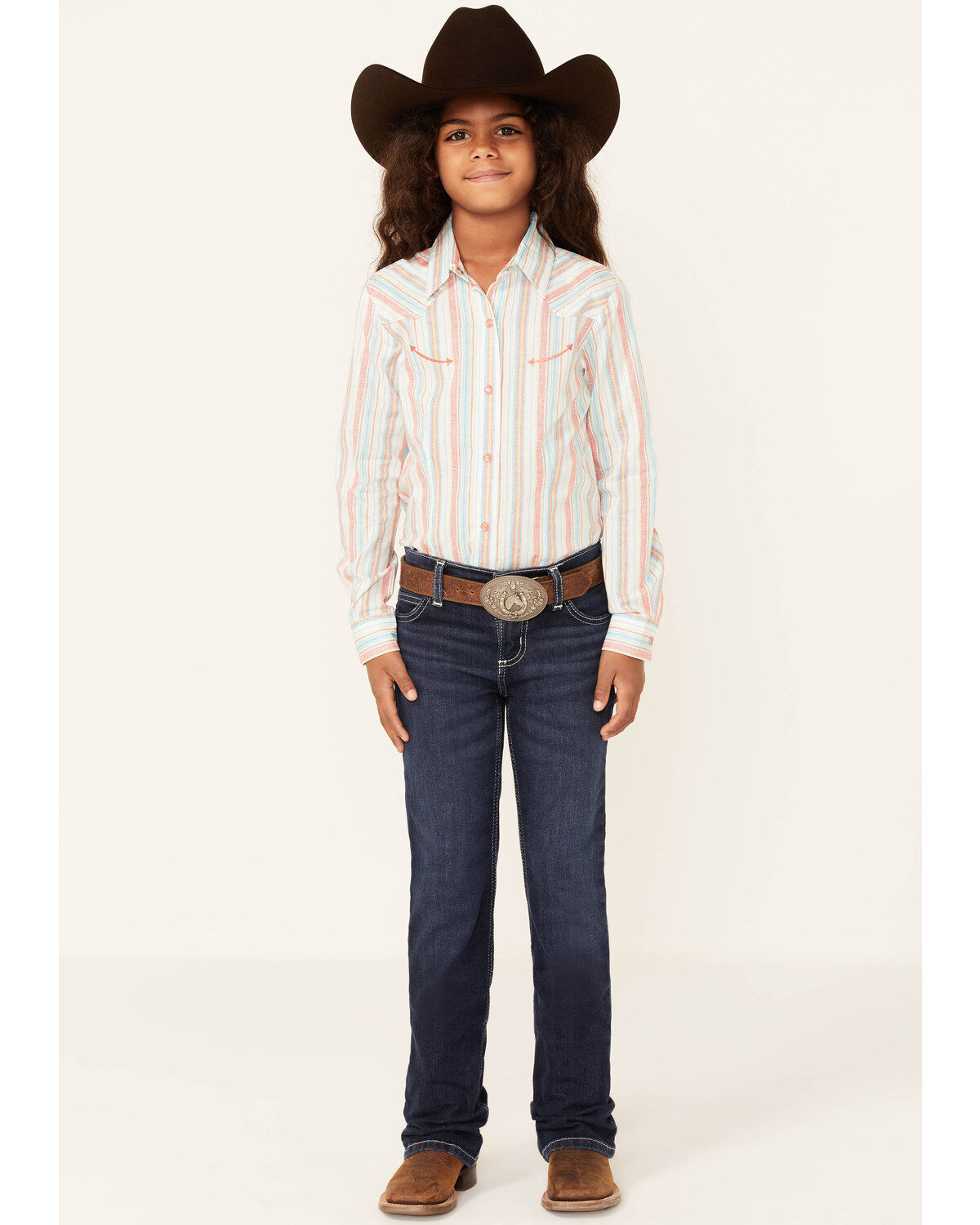Cruel Girl Girl's Stripe Print Long Sleeve Pearl Snap Western Shirt