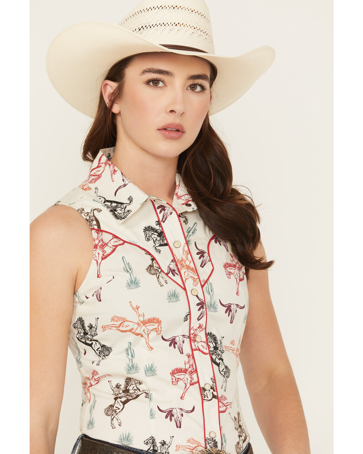 Rock & Roll Denim Women's Western Conversation Print Sleeveless Snap Western Shirt