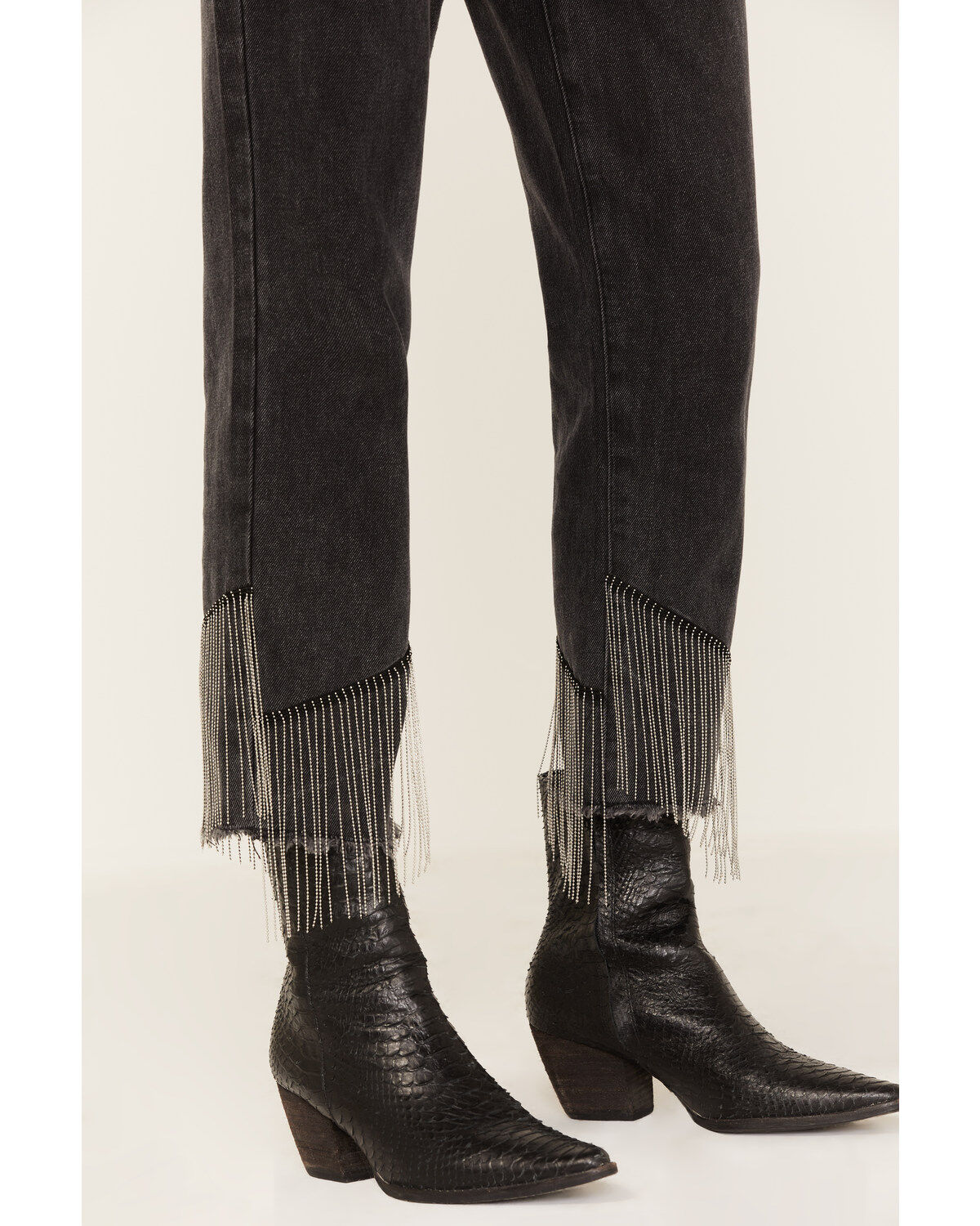 Rock & Roll Denim Women's Dark Wash High Rise Fringe Cropped Straight Jeans