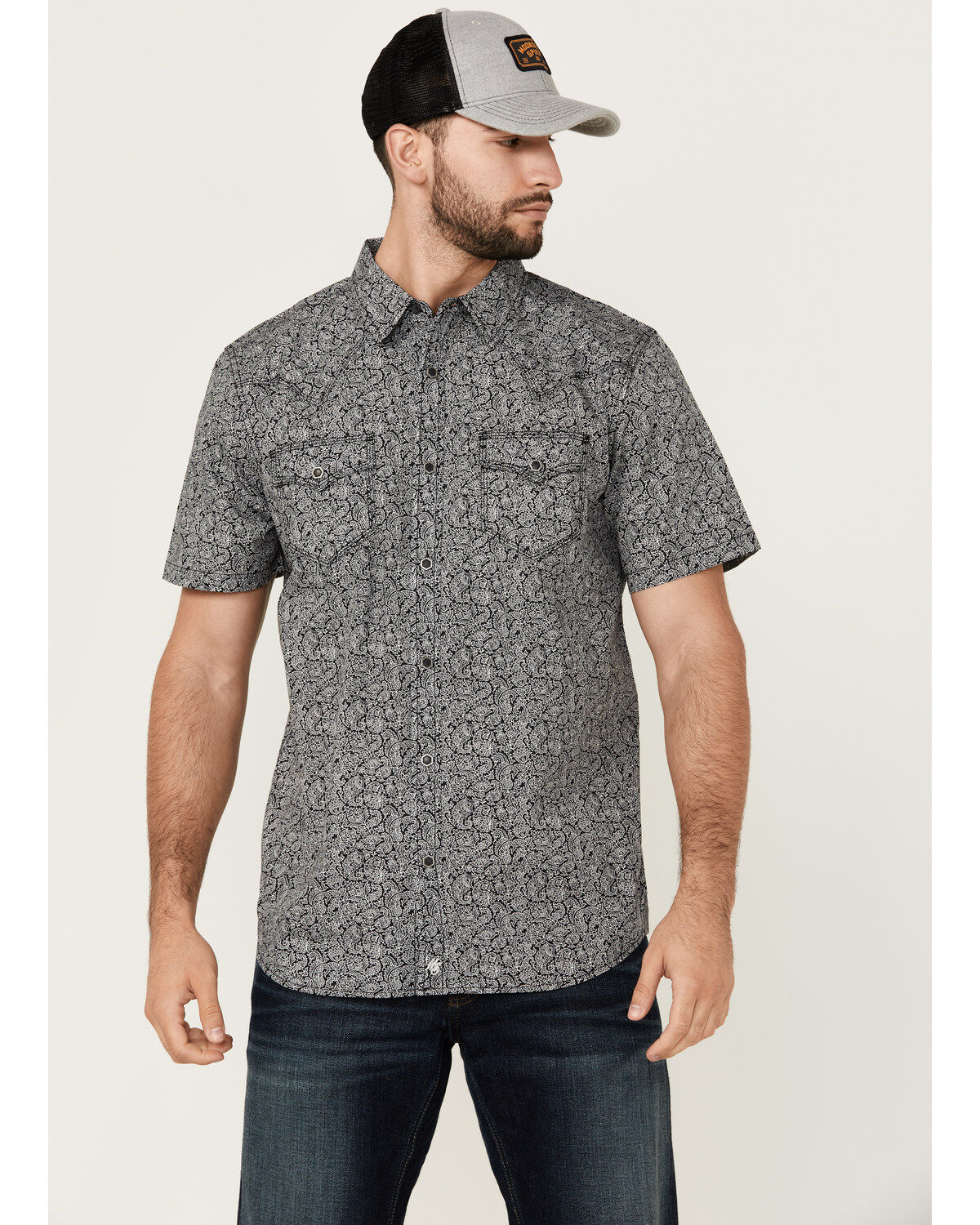 Moonshine Spirit Men's Jackson Floral Paisley Print Short Sleeve Snap Western Shirt