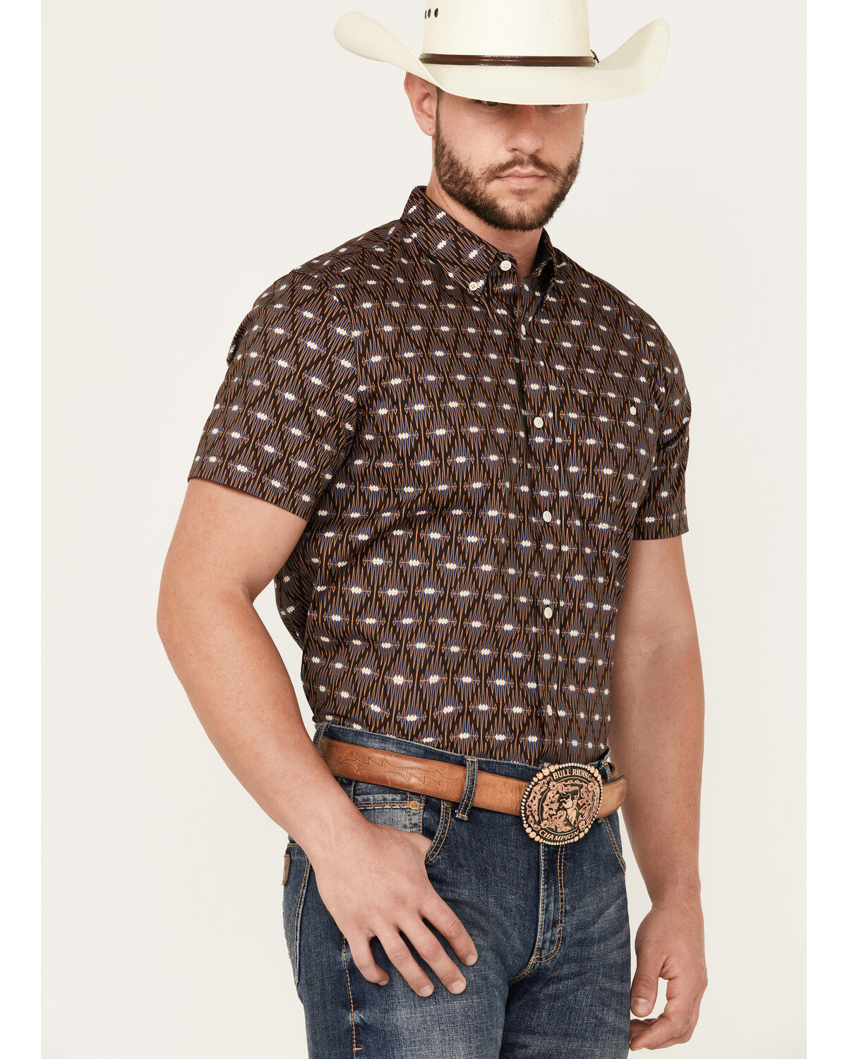 RANK 45® Men's Asscher Geo Print Short Sleeve Button-Down Western Shirt