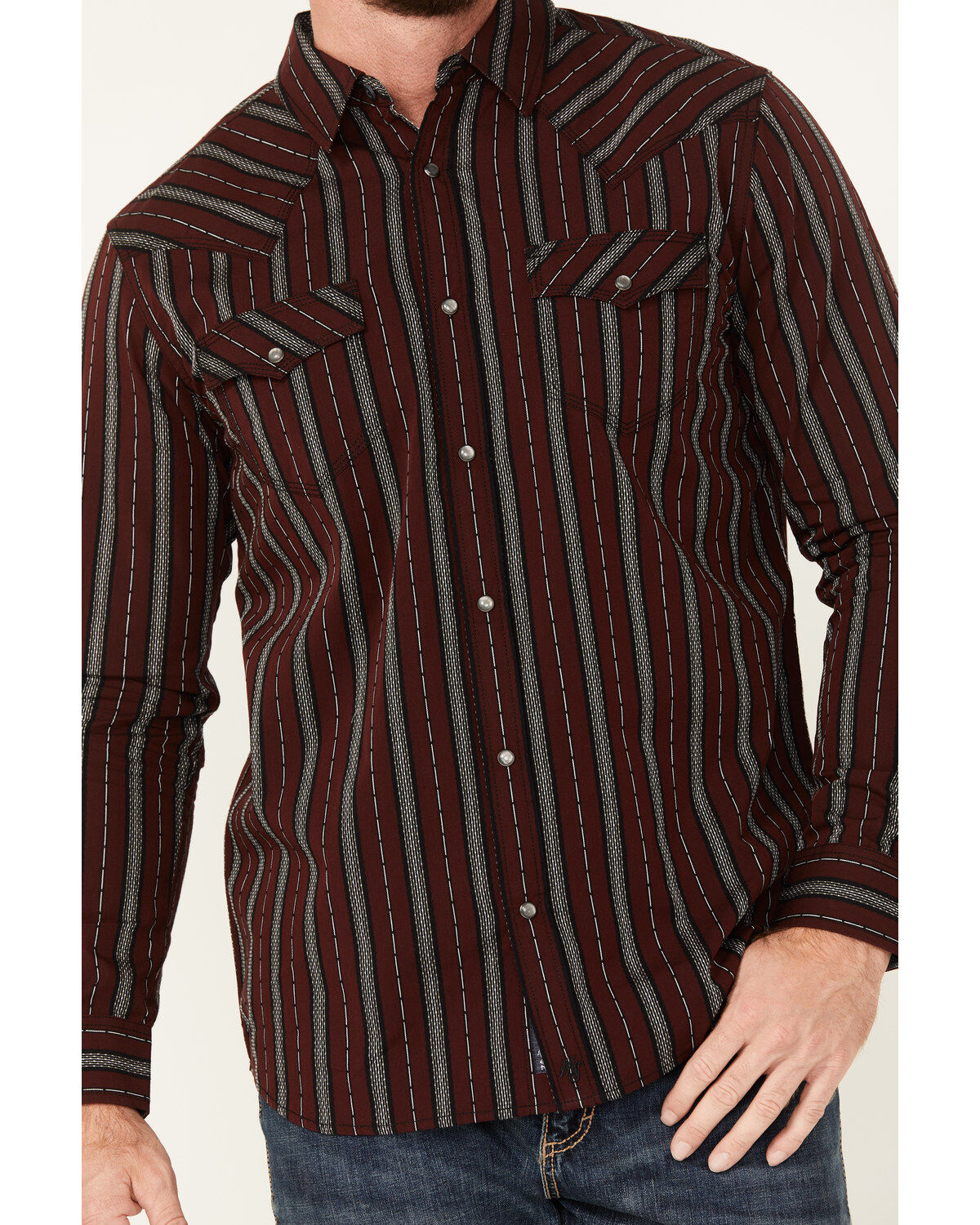 Moonshine Spirit Men's Striped Print Long Sleeve Snap Western Shirt