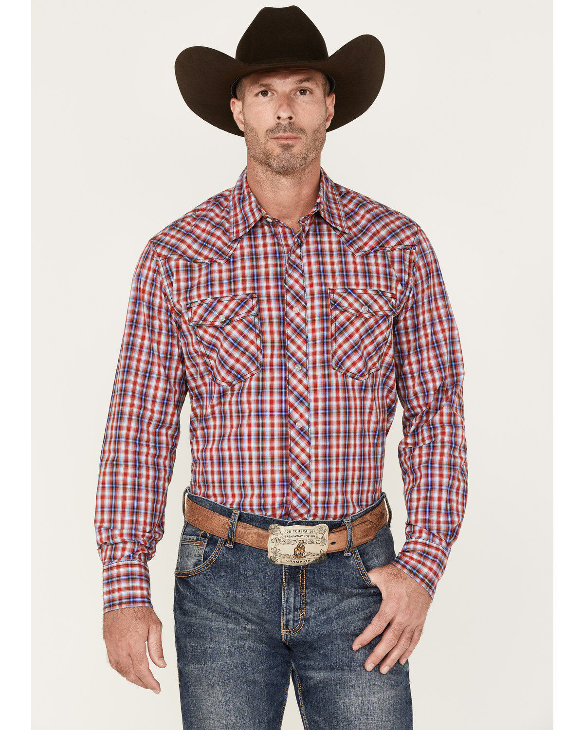 Wrangler 20X Men's Plaid Print Competition Advanced Comfort Long Sleeve Pearl Snap Western Shirt