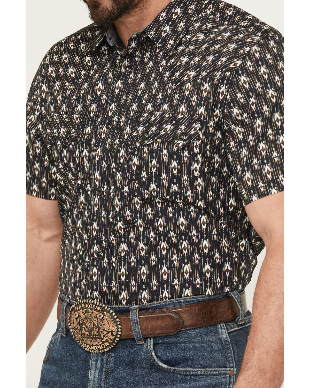 Cody James Men's Alpine Southwestern Stripe Print Short Sleeve Snap Western Shirt