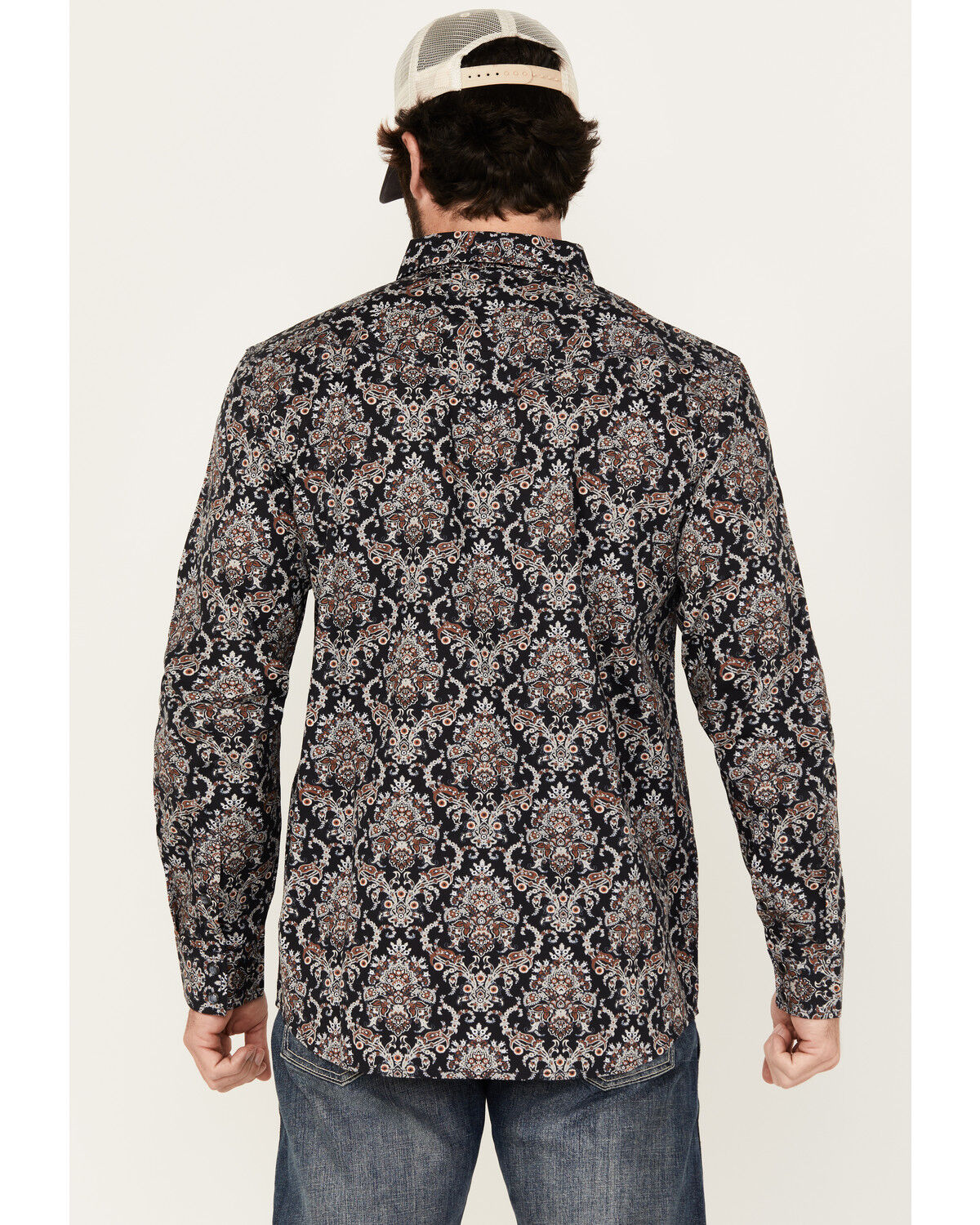 Moonshine Spirit Men's Cancion Wallpaper Floral Print Long Sleeve Pearl Snap Western Shirt