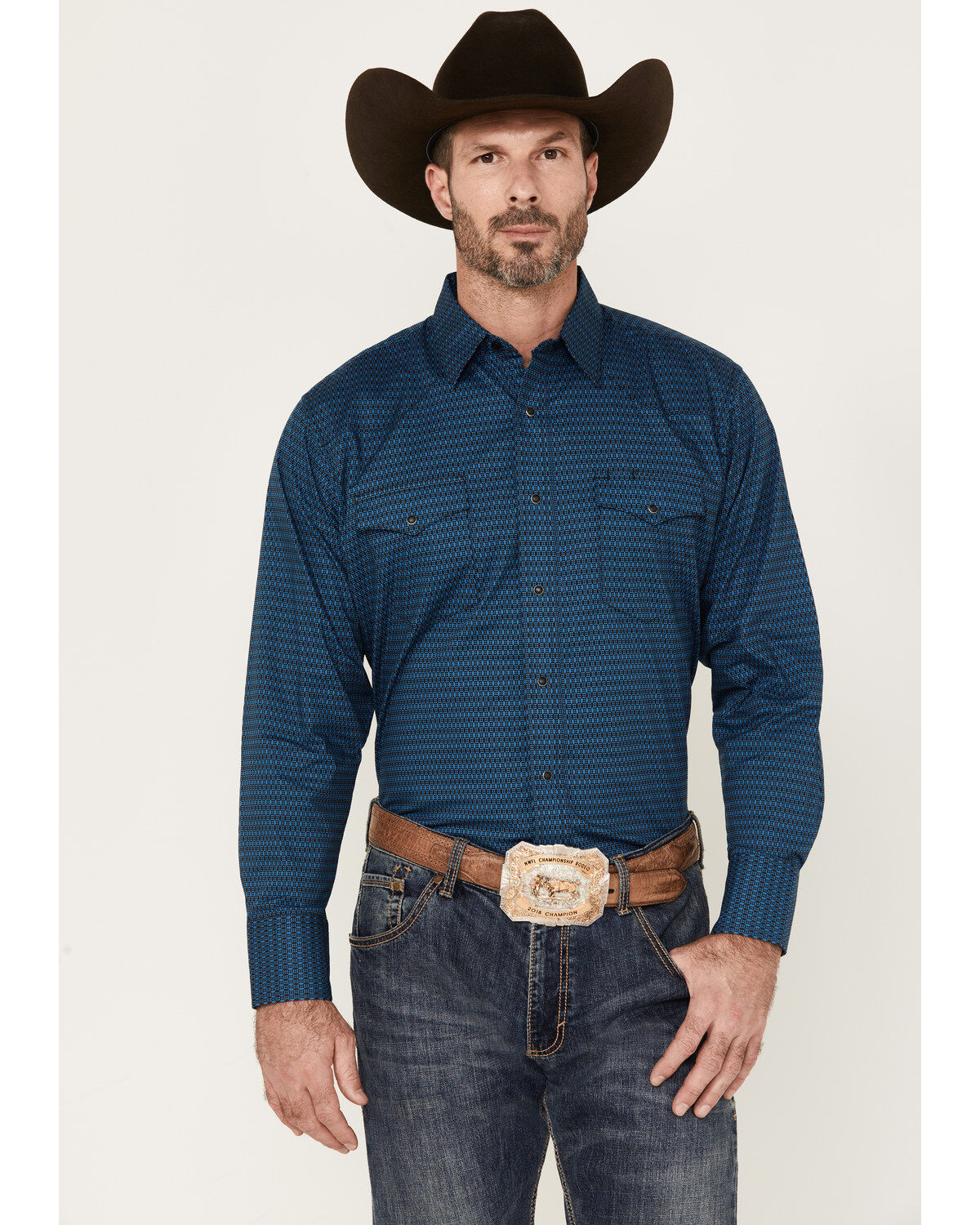 Wrangler Men's Silver Edition Geo Print Long Sleeve Snap Western Shirt