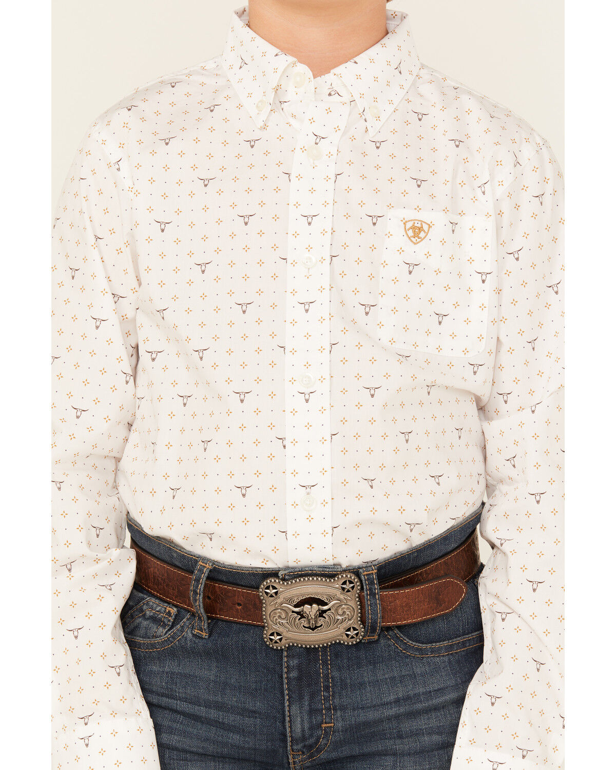 Ariat Boys' Steer Print Long Sleeve Button-Down Western Shirt