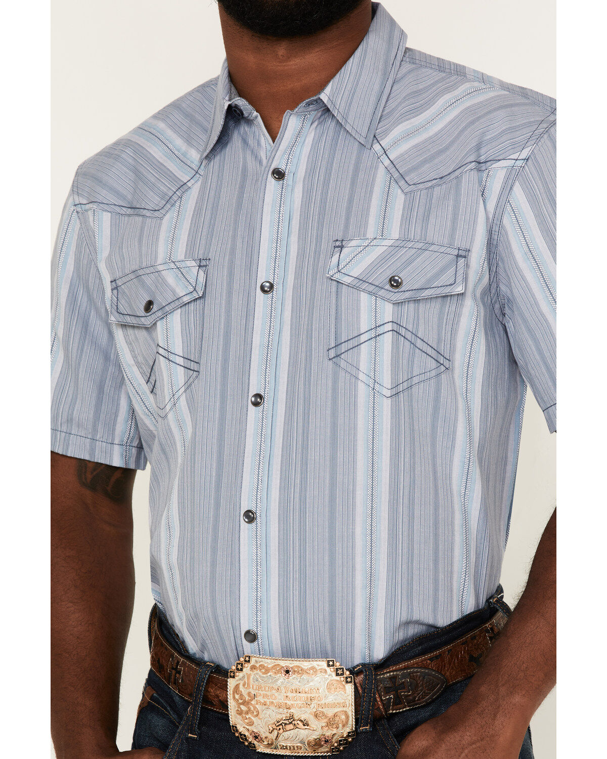 Cody James Men's Springs Vertical Stripe Short Sleeve Snap Western Shirt