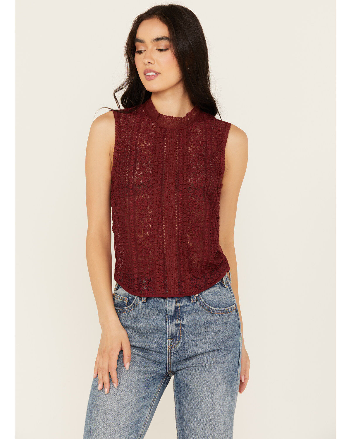 Beyond The Radar Women's Lace Mock Neck Tank