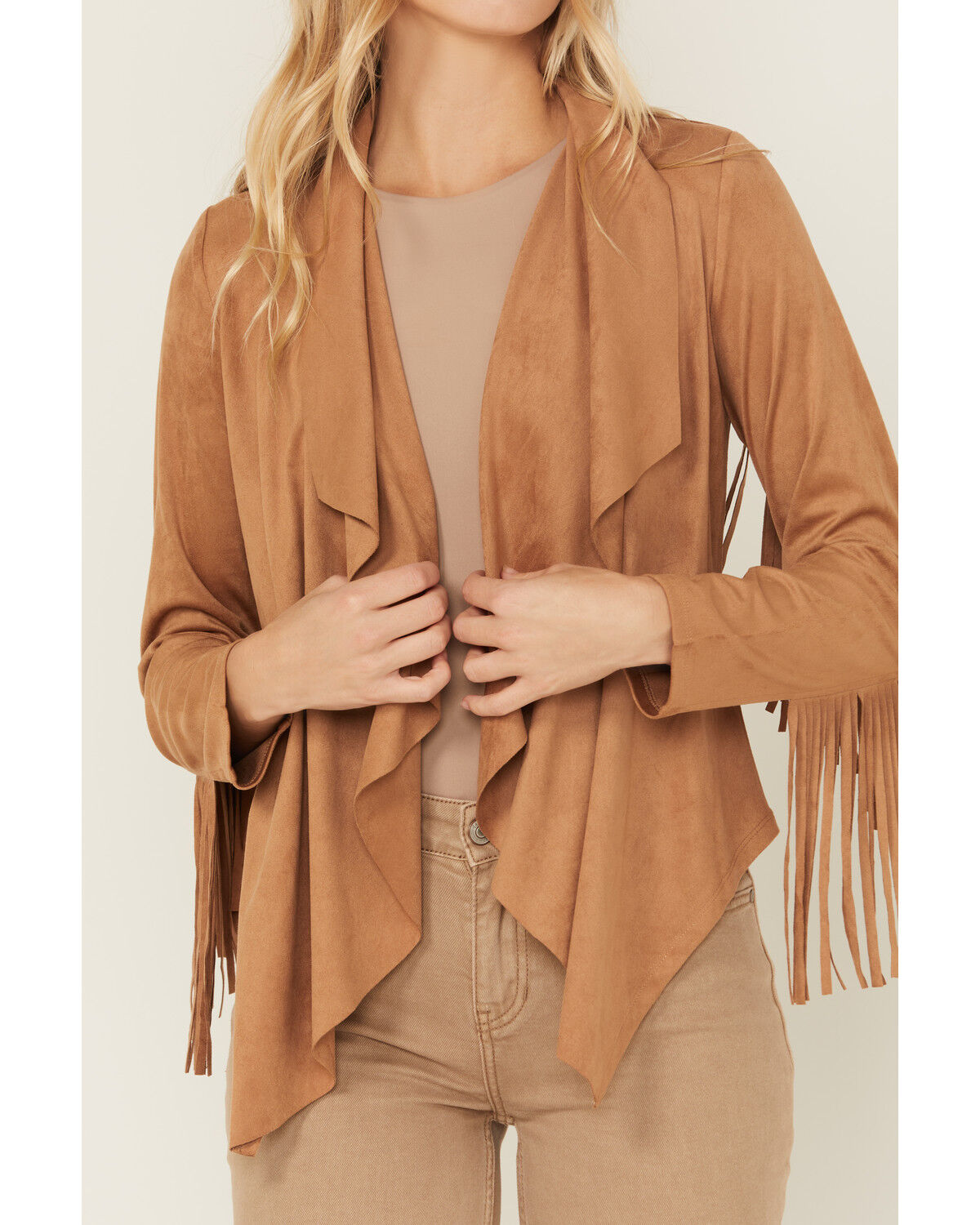 Shyanne Women's Faux Suede Cascade Front Fringe Jacket