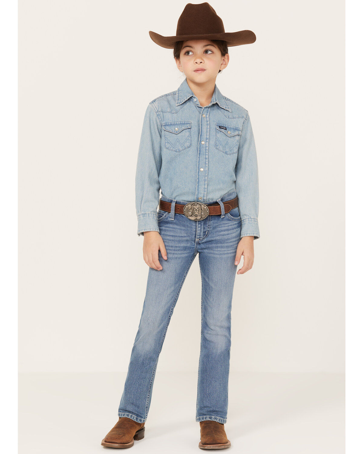 Wrangler Girls' Light Wash Embroidered Pocket Bootcut Jeans