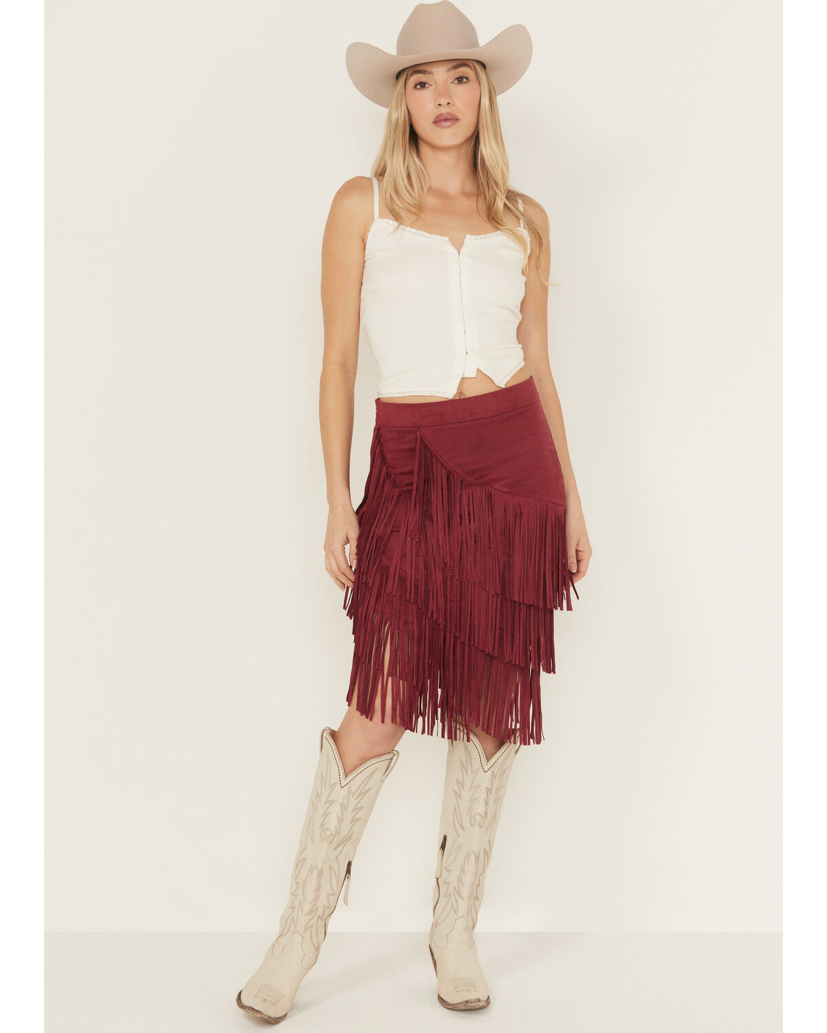 Idyllwind Women's Tina Faux Suede Fringe Midi Skirt