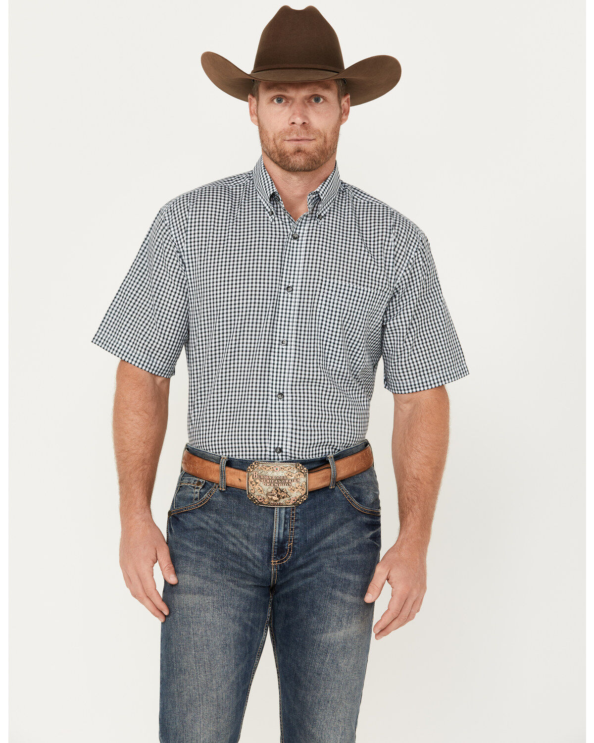 Wrangler Riata Men's Assorted Plaid Print Short Sleeve Button-Down Western Shirt