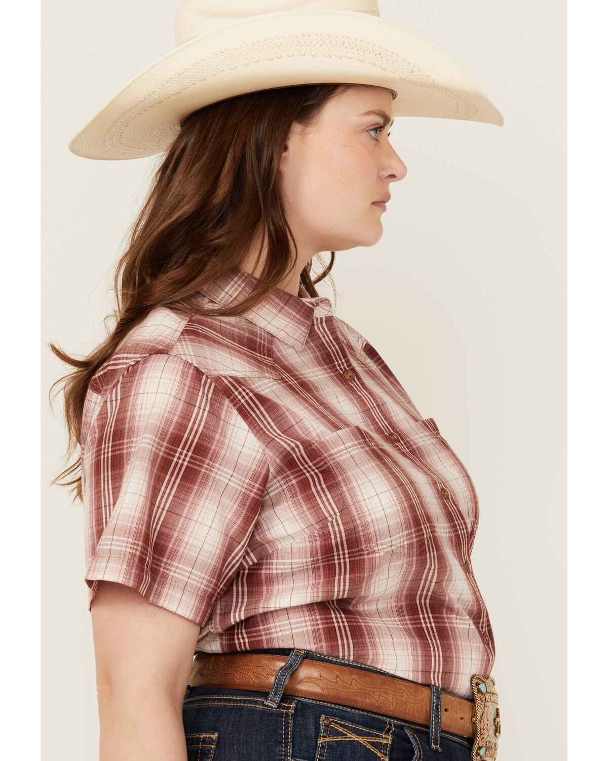Ariat Women's R.E.A.L. Billie Jean Plaid Print Short Sleeve Button-Down Western Shirt - Plus