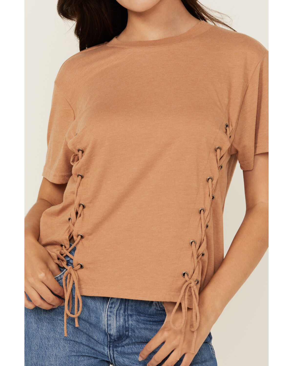 Blended Women's Side Lace-Up Short Sleeve Tee