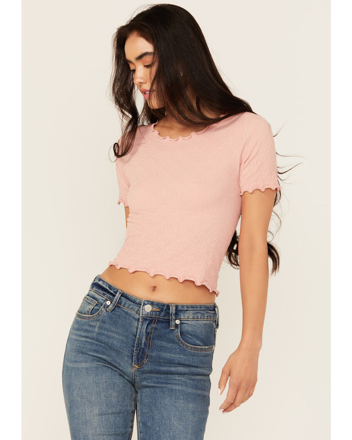 Fornia Women's Solid Lettuce Edge Short Sleeve Tee