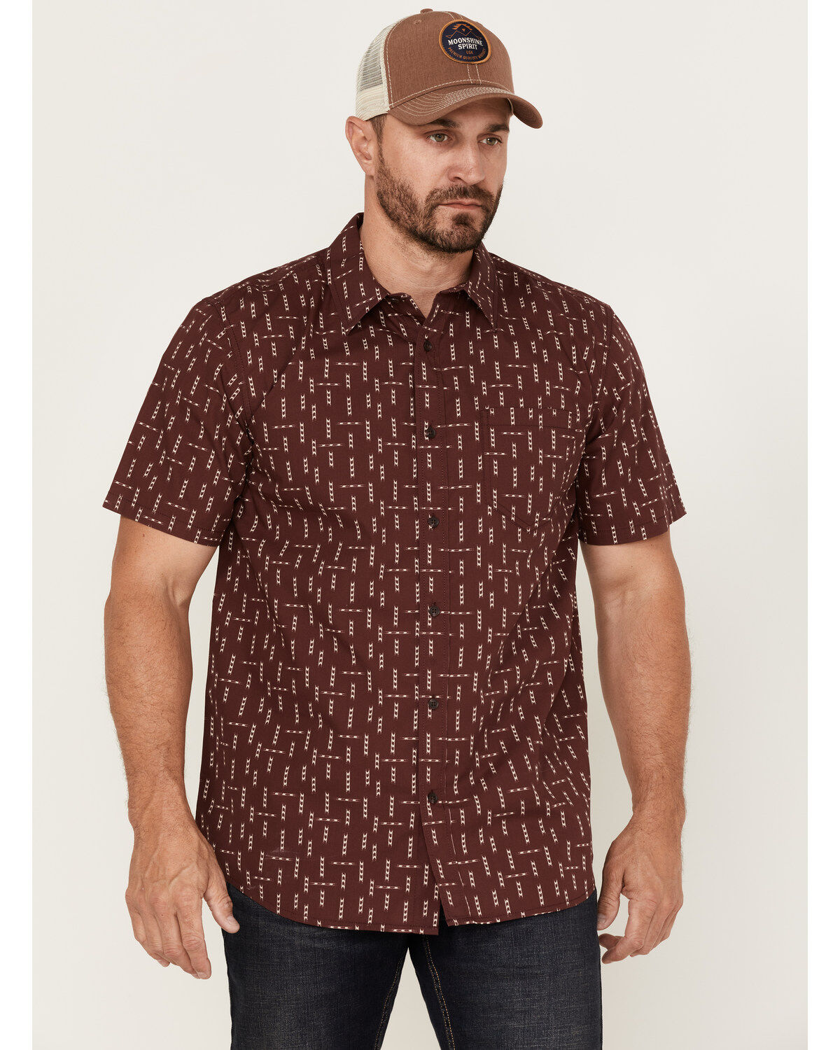Gibson Men's Tribal Meeting Geo Print Short Sleeve Button Down Western Shirt