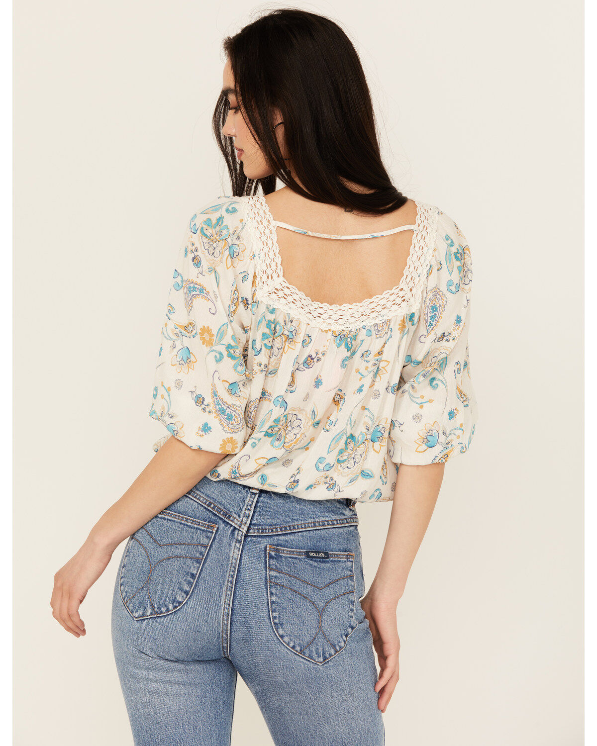 Wild Moss Women's Floral Print Long Sleeve Peasant Top