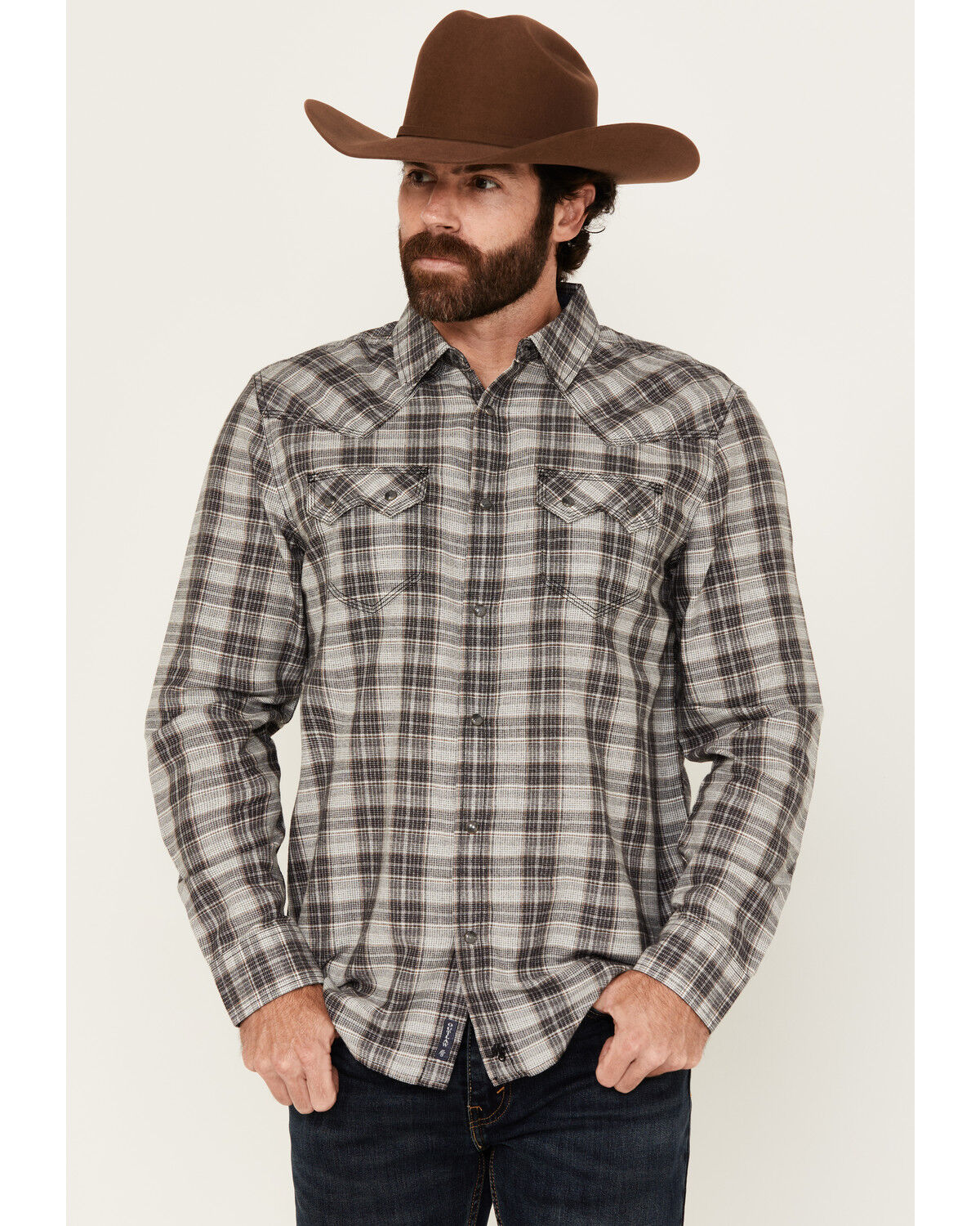 Moonshine Spirit Men's Decibel Plaid Print Long Sleeve Button-Down Western Shirt