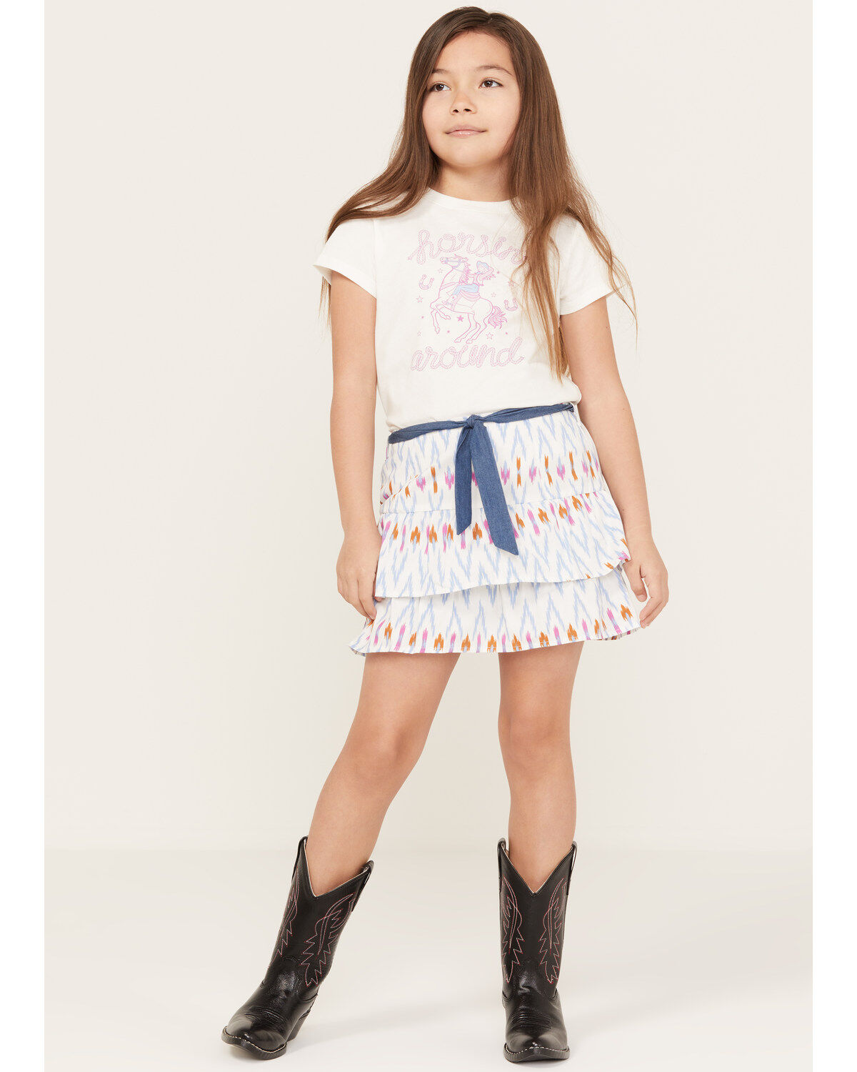 Shyanne Girls' Printed Skirt Set - Printed Skirt with Graphic Tee