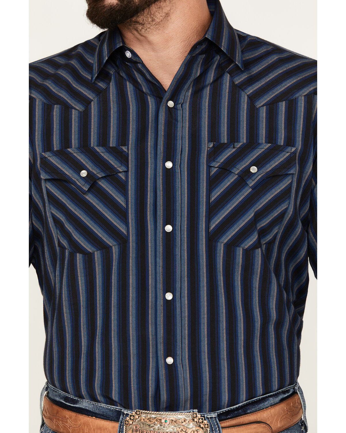 Ely Walker Men's Striped Long Sleeve Pearl Snap Western Shirt