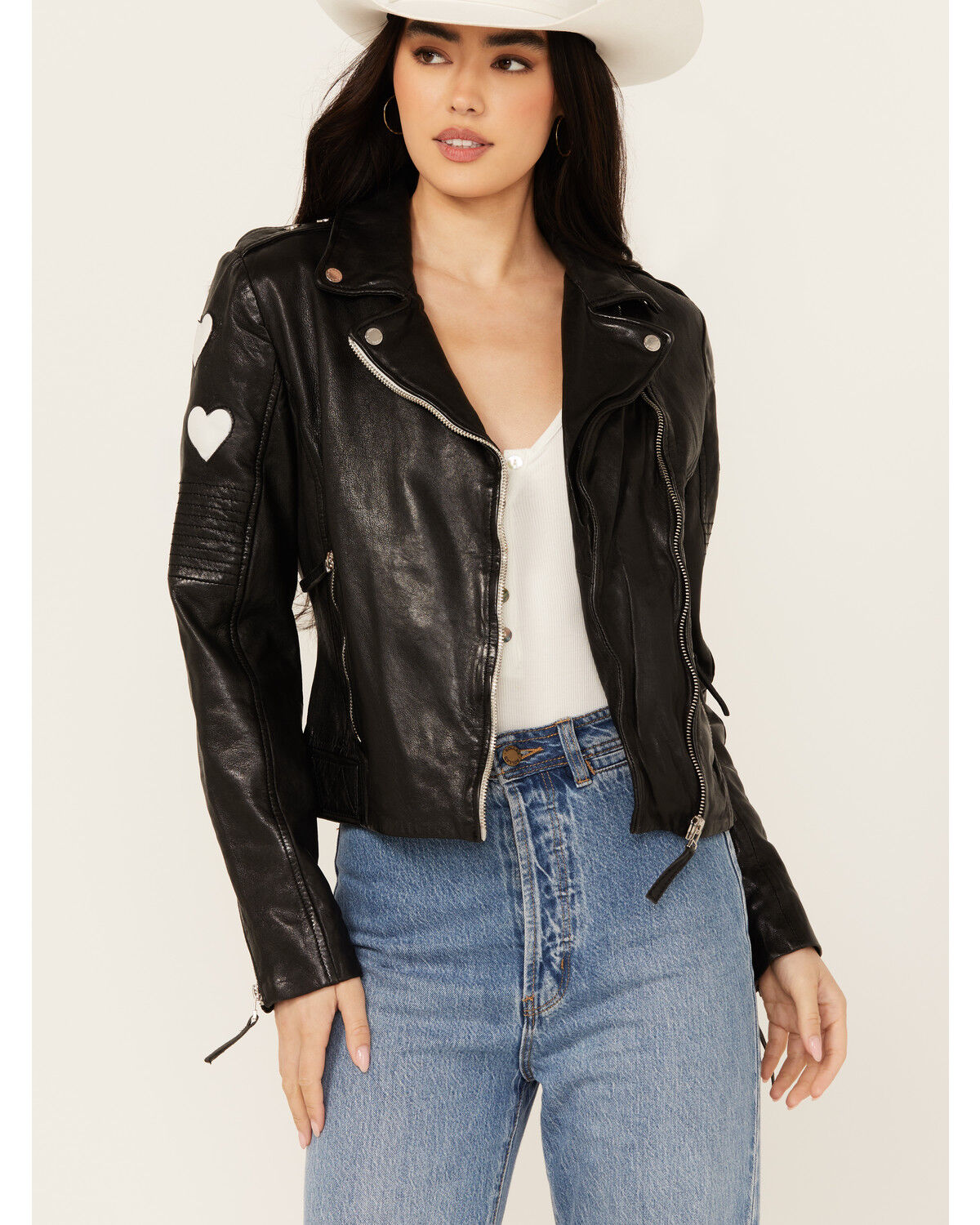 Mauritius Leather Women's Scattered Hearts Leather Jacket