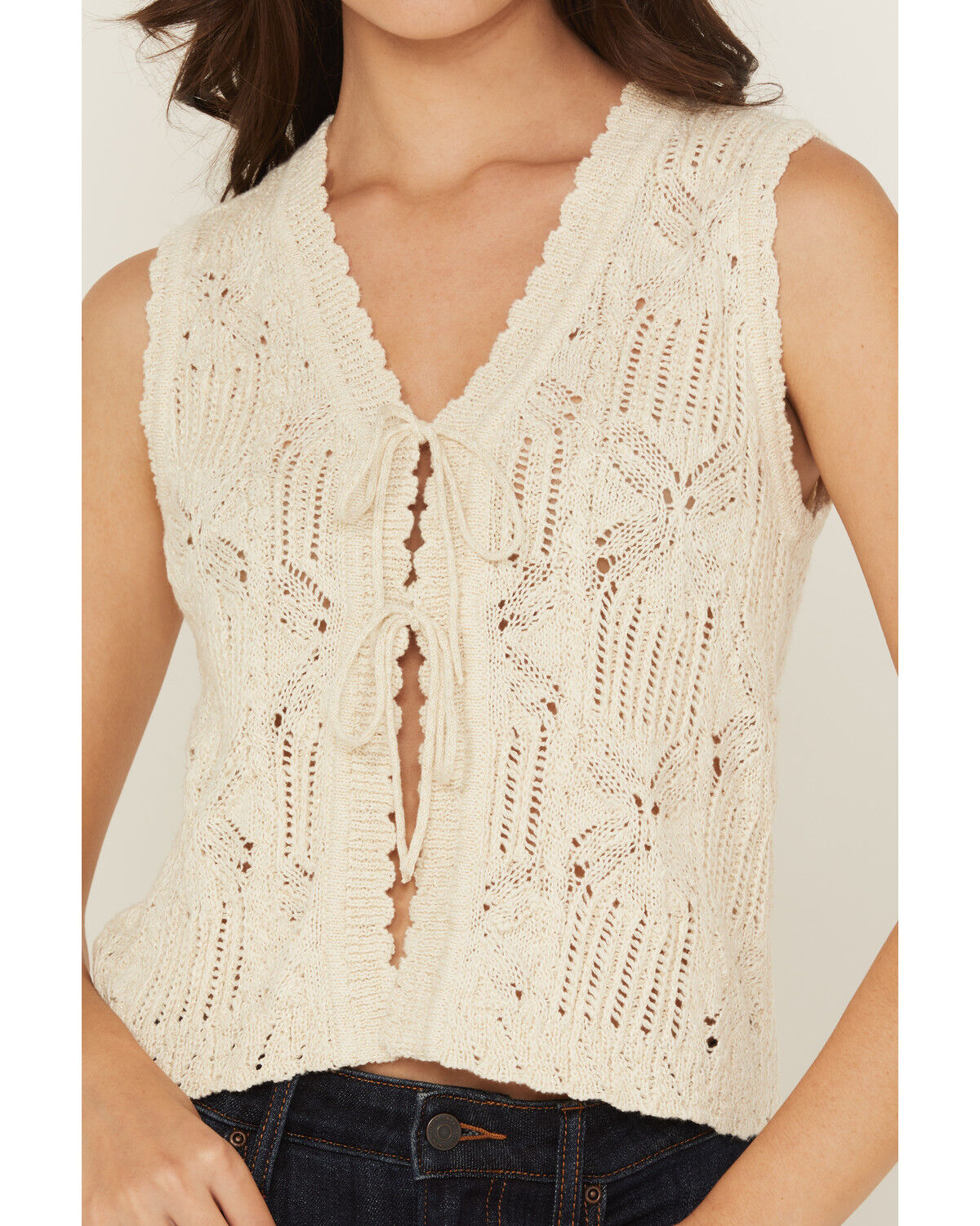 Shyanne Women's Tie-Front Crochet Sweater Vest