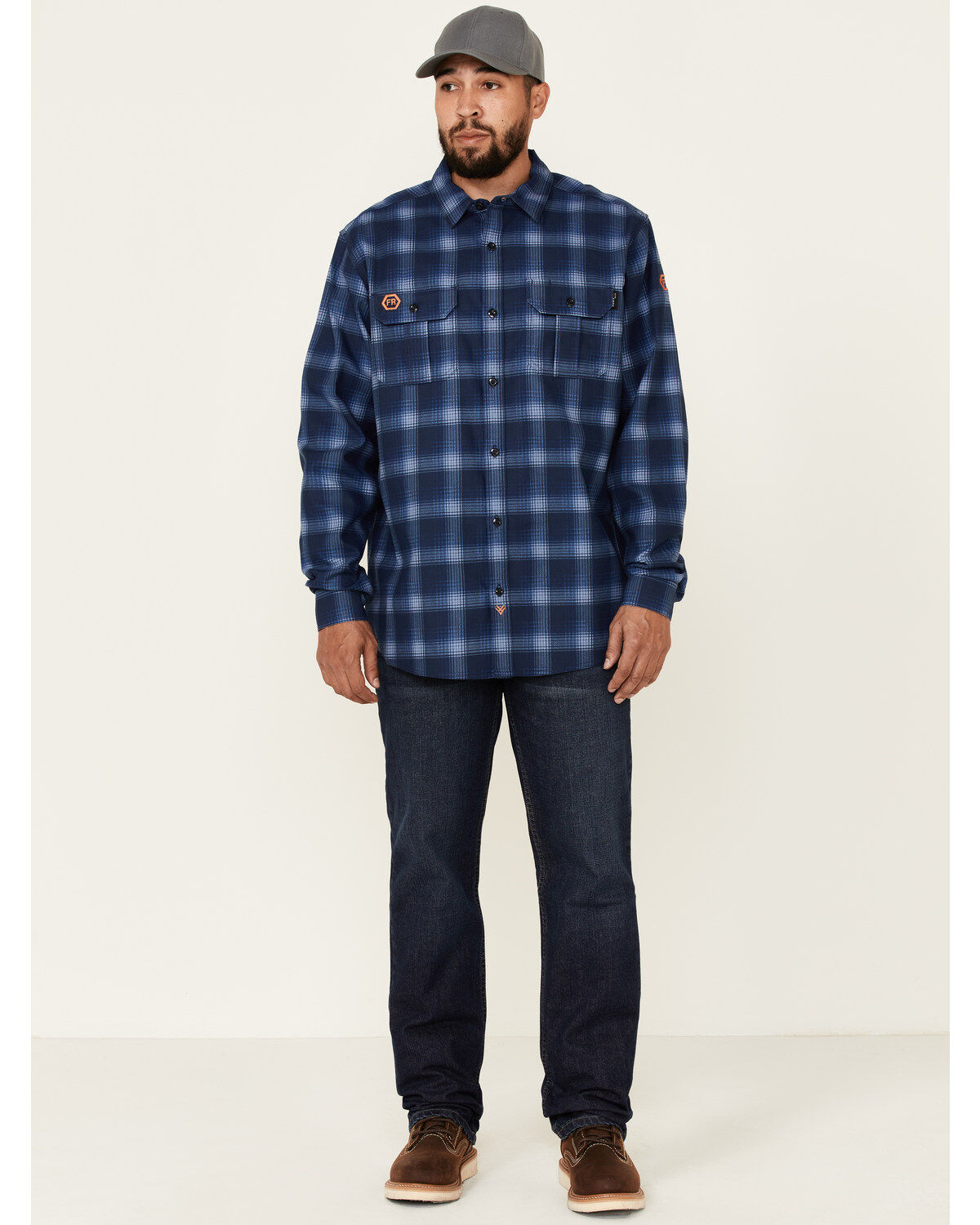 Hawx Men's FR Plaid Print Long Sleeve Button-Down Work Shirt