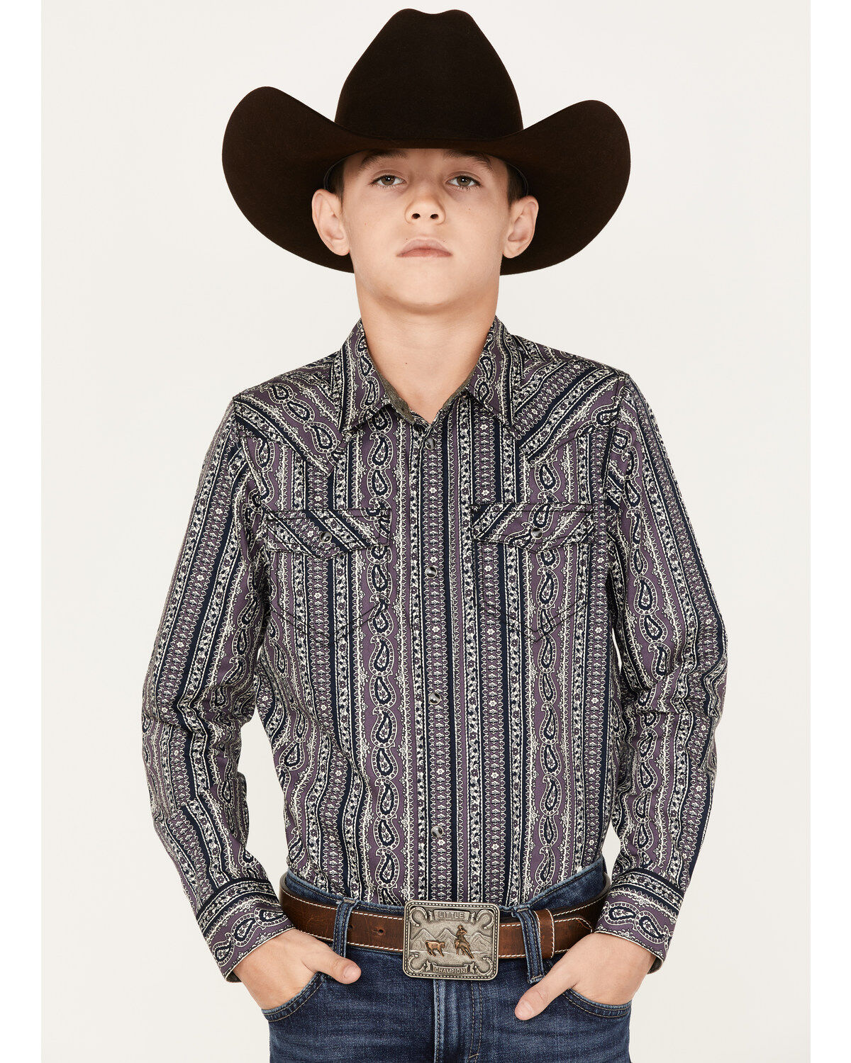 Cody James Boys' Paisley Stripe Print Long Sleeve Snap Western Shirt
