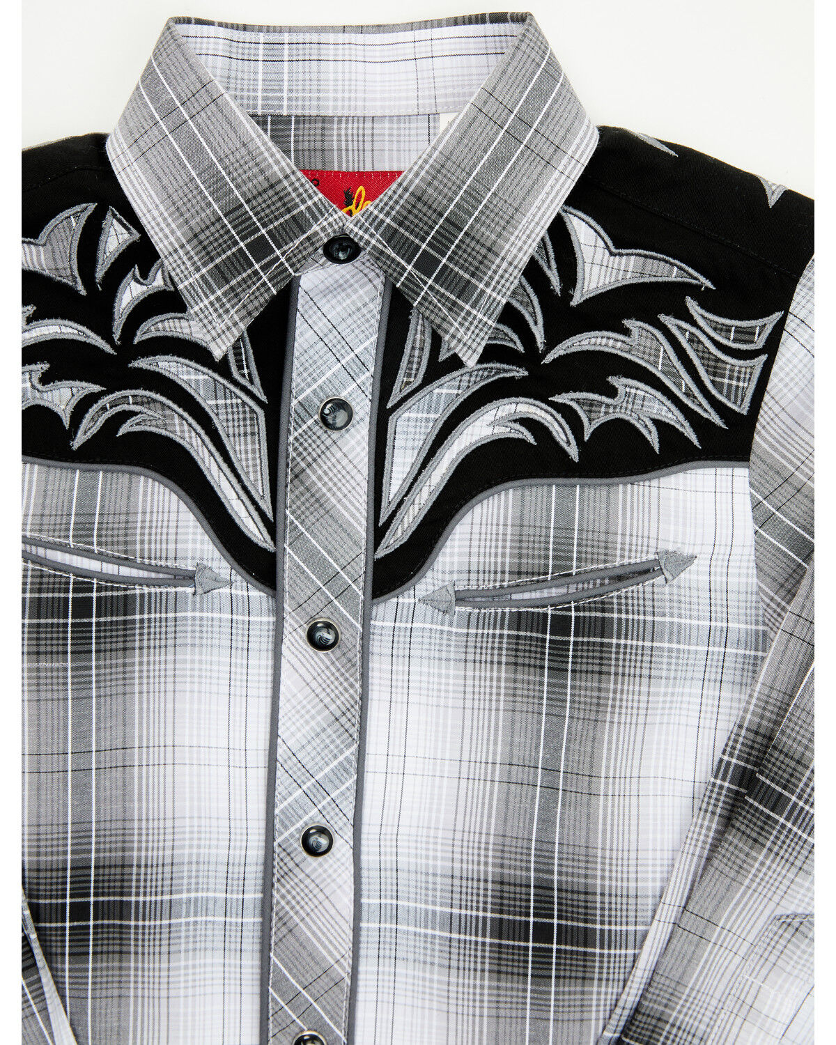Rodeo Clothing Boys' Plaid Print Embroidered Long Sleeve Snap Western Shirt