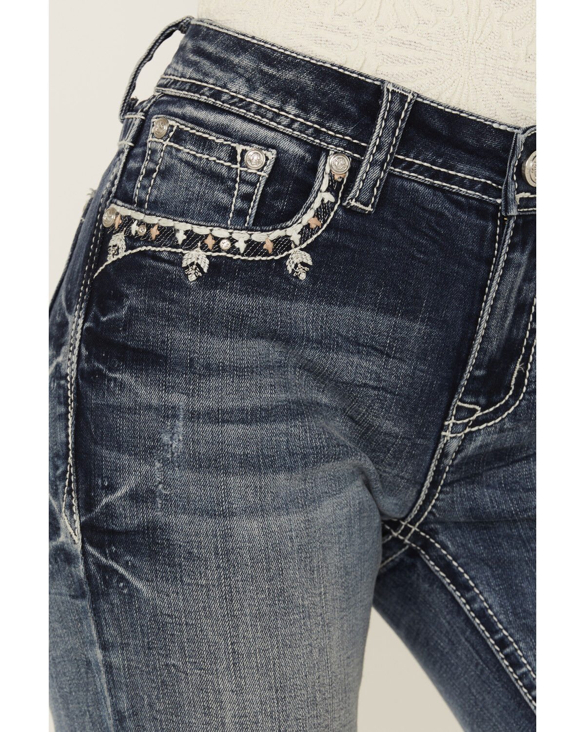 Grace in LA Women's Medium Wash Mid Rise Dreamcatcher Pocket Bootcut Stretch Denim Jeans