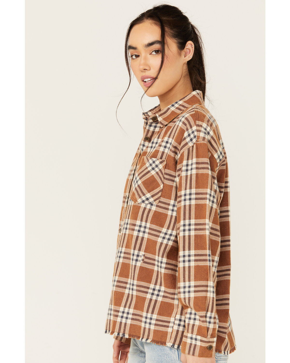 Cleo + Wolf Women's Aubrey Plaid Print Long Sleeve Button-Down Western Shirt