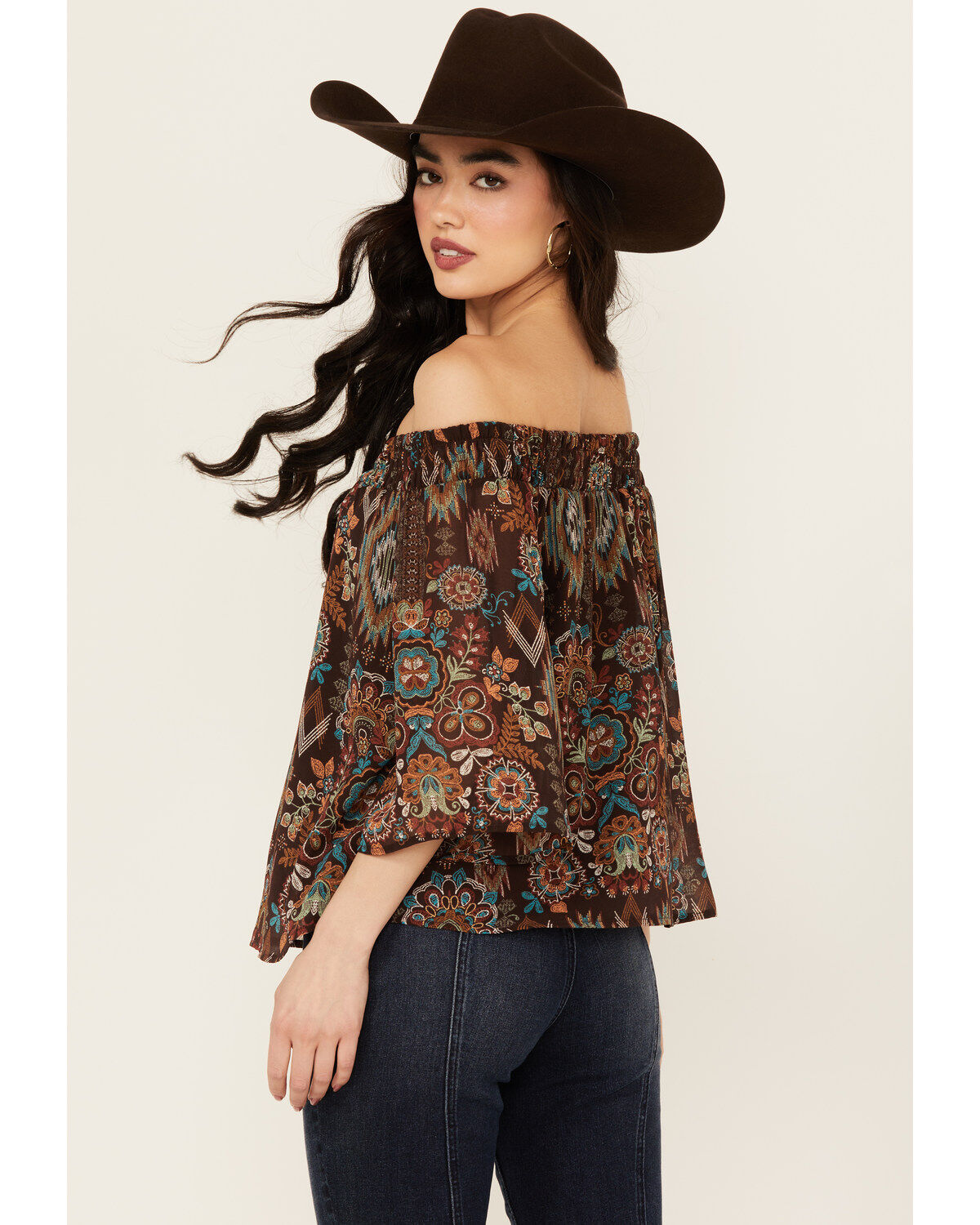 Shyanne Women's Printed Off The Shoulder Peasant Top