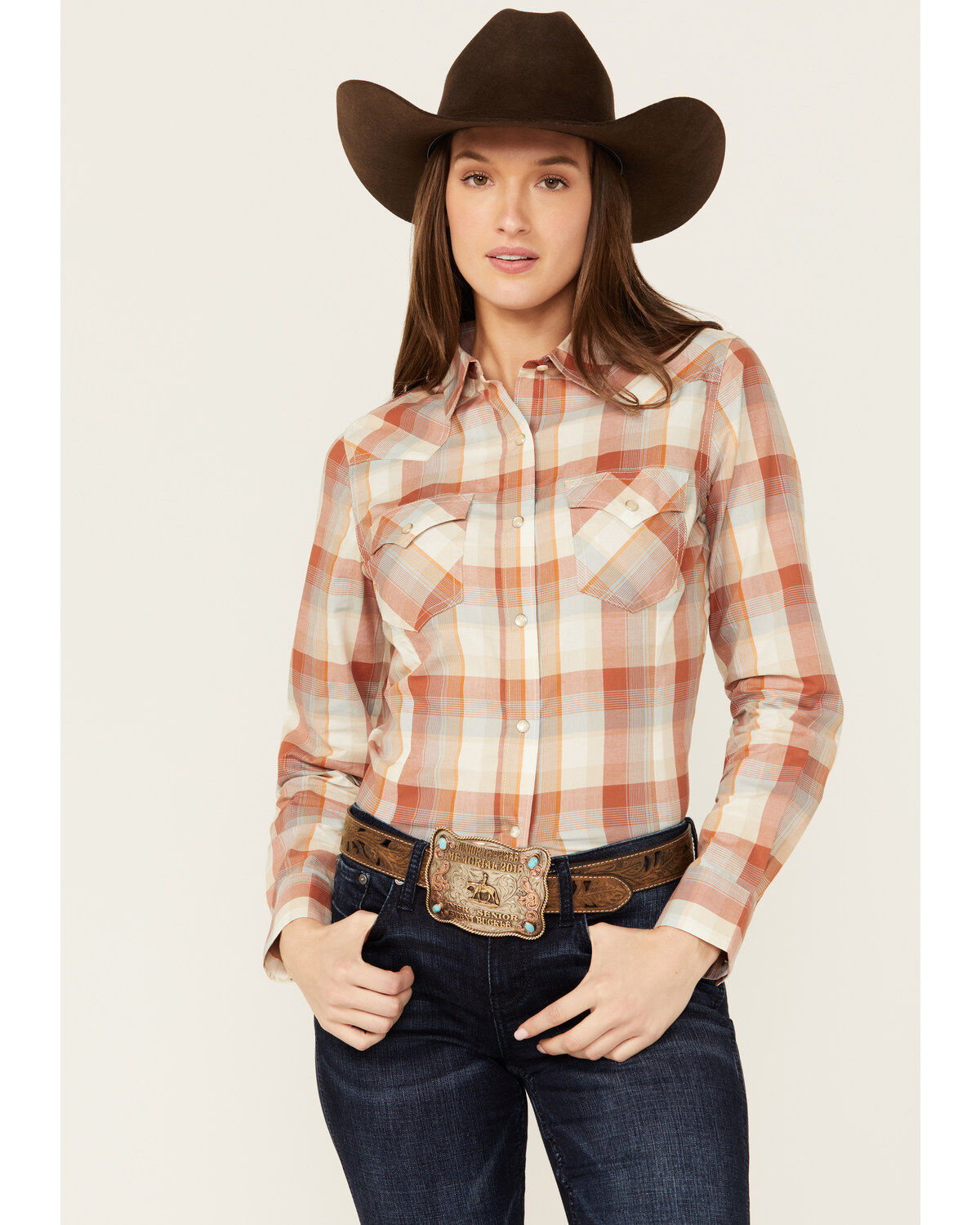 Wrangler Retro Women's Plaid Print Long Sleeve Pearl Snap Western Shirt
