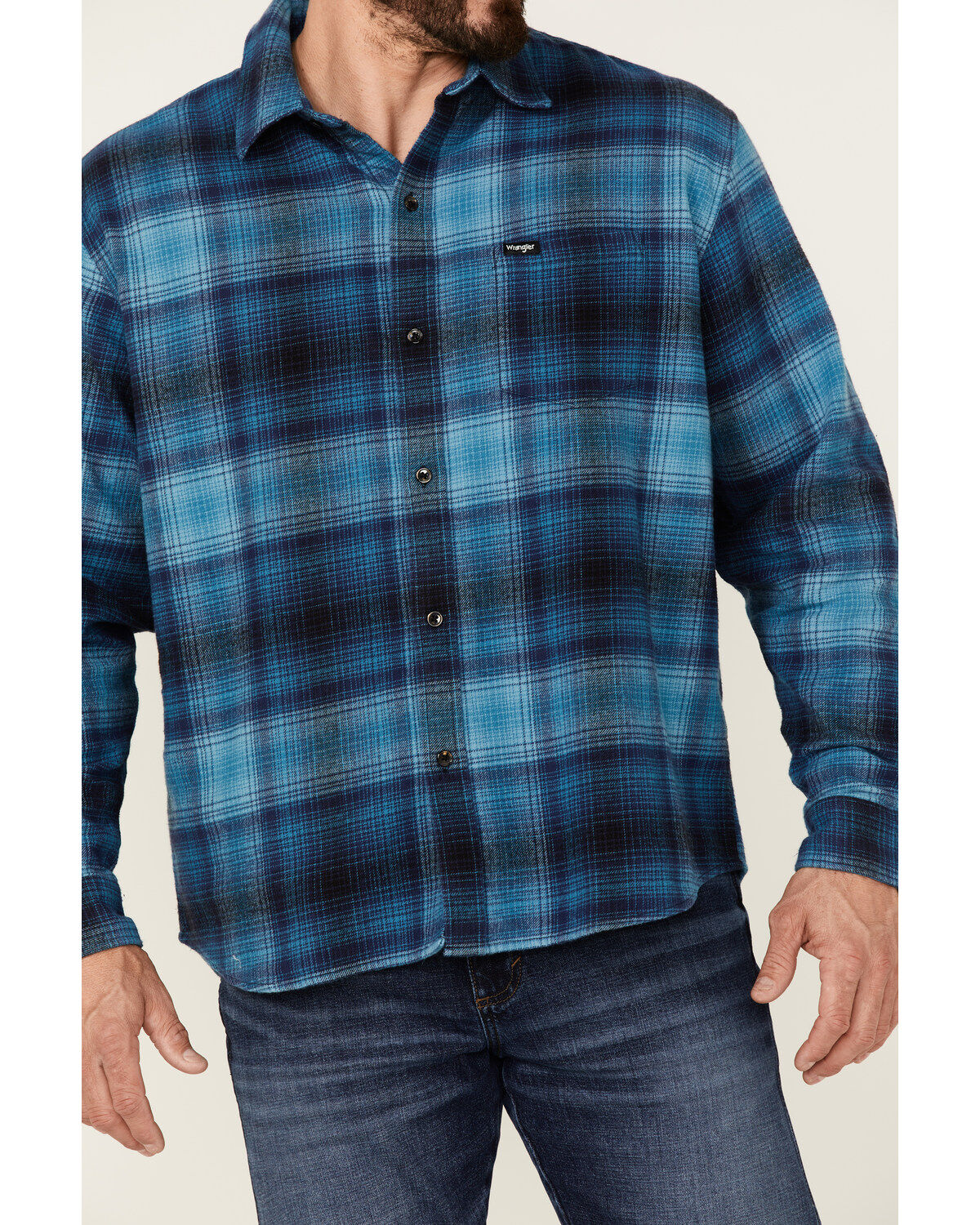 Wrangler X Fender Men's Plaid Tour Back Patch Button-Down Shirt Flannel Jacket